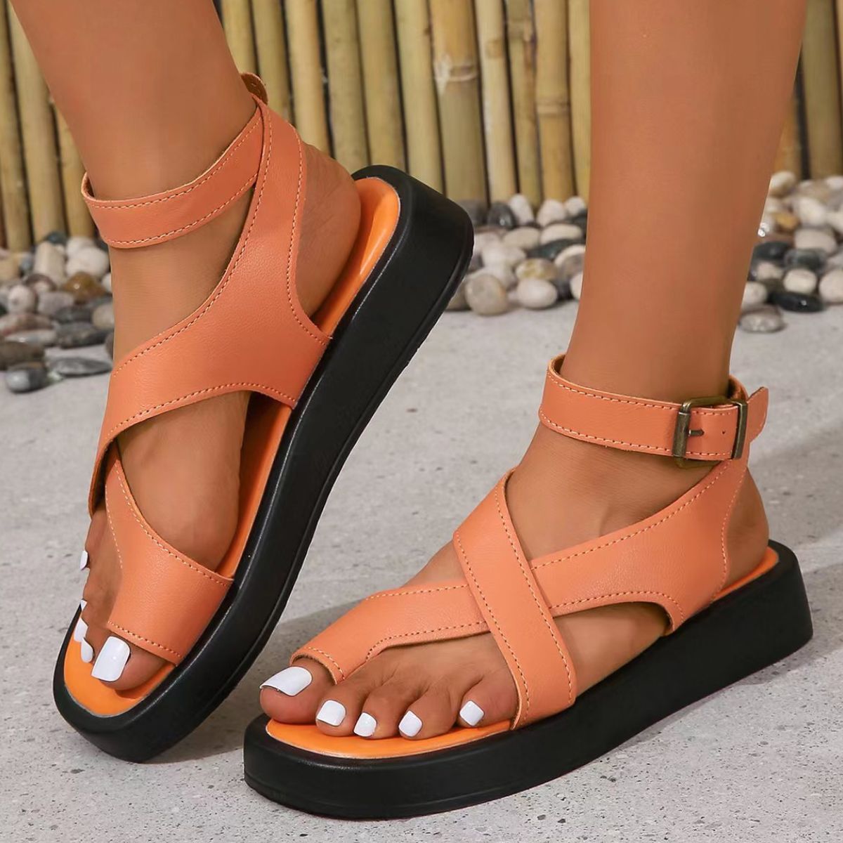 Crisscross Open Toe Platform Sandals Coral