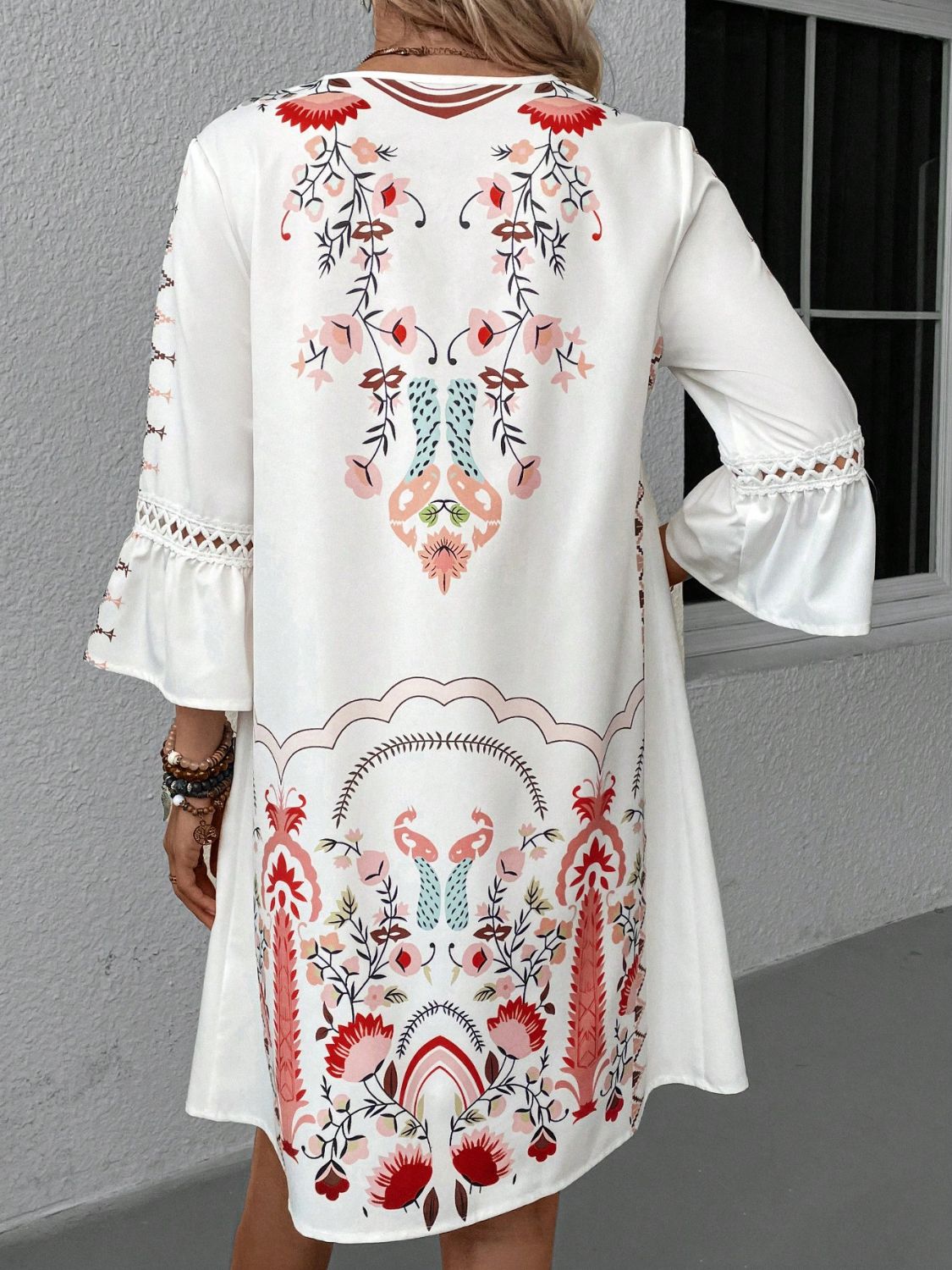 Lace Detail Printed Three-Quarter Sleeve Dress Deep Rose / S Deep Rose / M Deep Rose / L Deep Rose / S-Deep Rose / M-Deep Rose / L-Deep Rose / XL-Deep Red / S-Deep Red / M-Deep Red / L-Deep Red / XL-Black / S-Black / M-Black / L-Black / XL-Apricot / S-Apricot / M-Apricot / L-Apricot / XL-