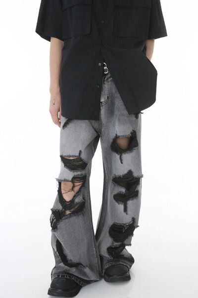 Distressed Wide Leg Jeans with Pockets Dark / S Dark / XL Dark / M Dark / S-Dark / XL-Dark / M-Dark / XS-Dark / L-