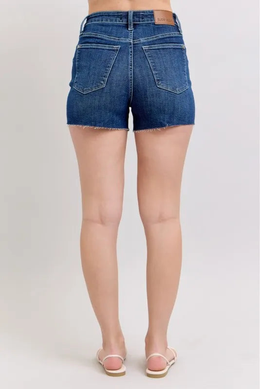 Judy Blue High Waist Criss-Cross Waistband Denim Shorts DK / M DK / S DK / L DK / M-DK / S-DK / L-DK / 1XL-DK / 3XL-DK / 2XL-