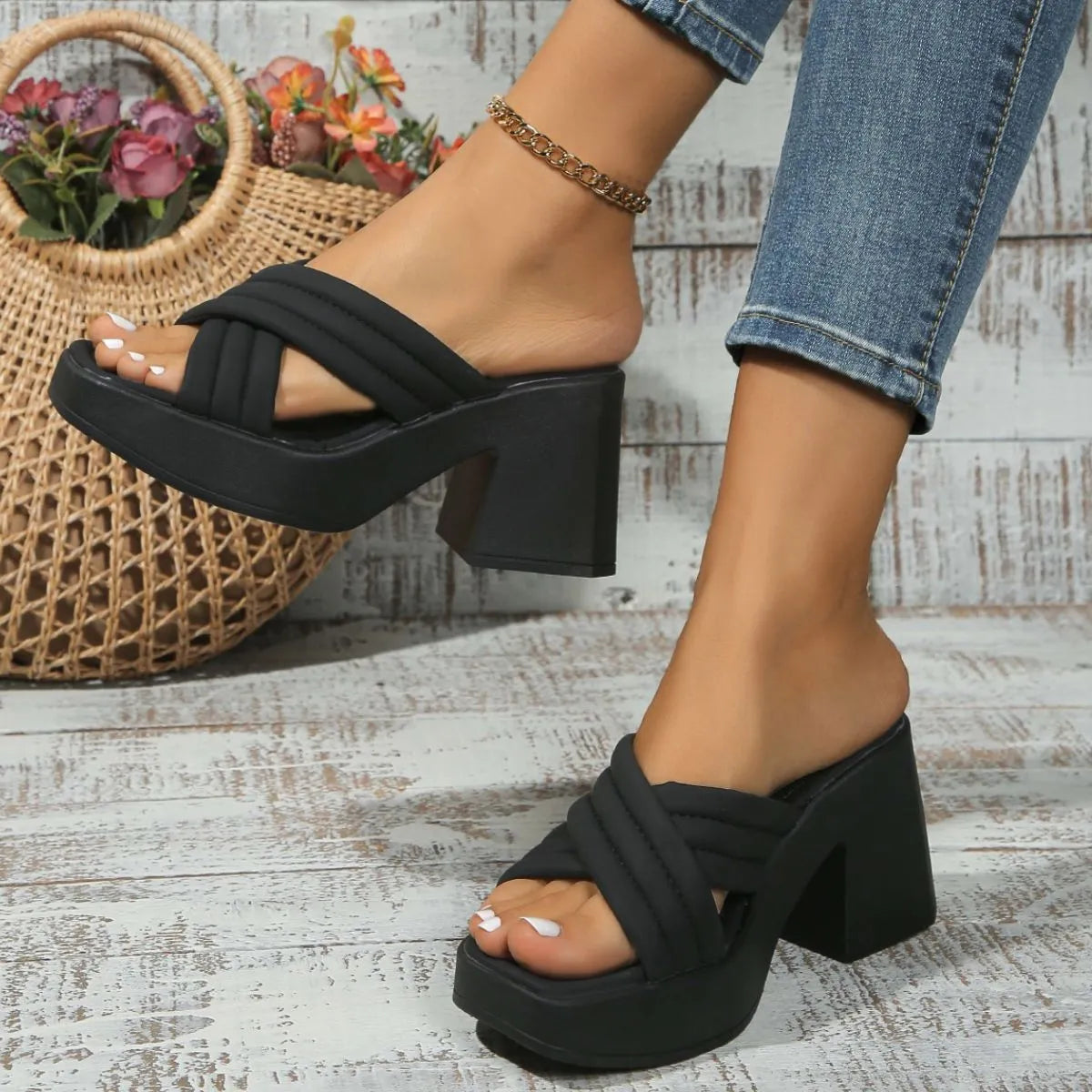 Open Toe Block Heels Sandals