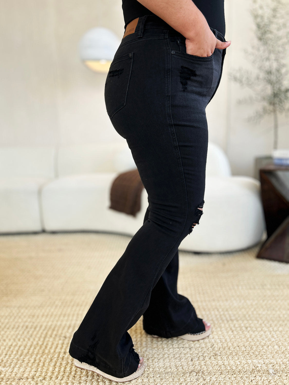 Judy Blue Full Size High Waist Distressed Flare Jeans Black / 15(32) Black / 14W