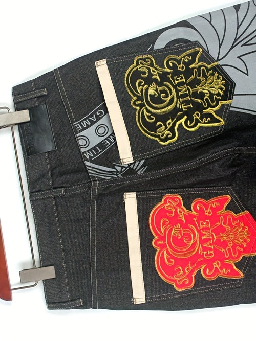 Men's Casual Jeans, Original Color Jeans, Hip-hop Loose Print Embroidered Denim Pants Black / 30 Black / 32 Black / 34 Black / 30-Black / 32-Black / 34-Black / 36-Black / 38-Black / 40-Black / 42-