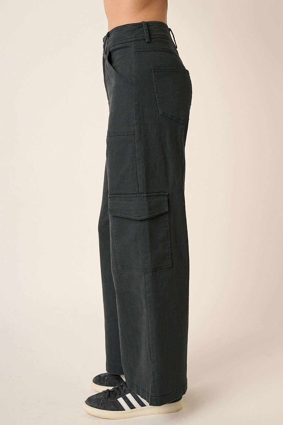 Mittoshop Wide Leg High Waist Pants with Cargo Pockets Black / S Black / M