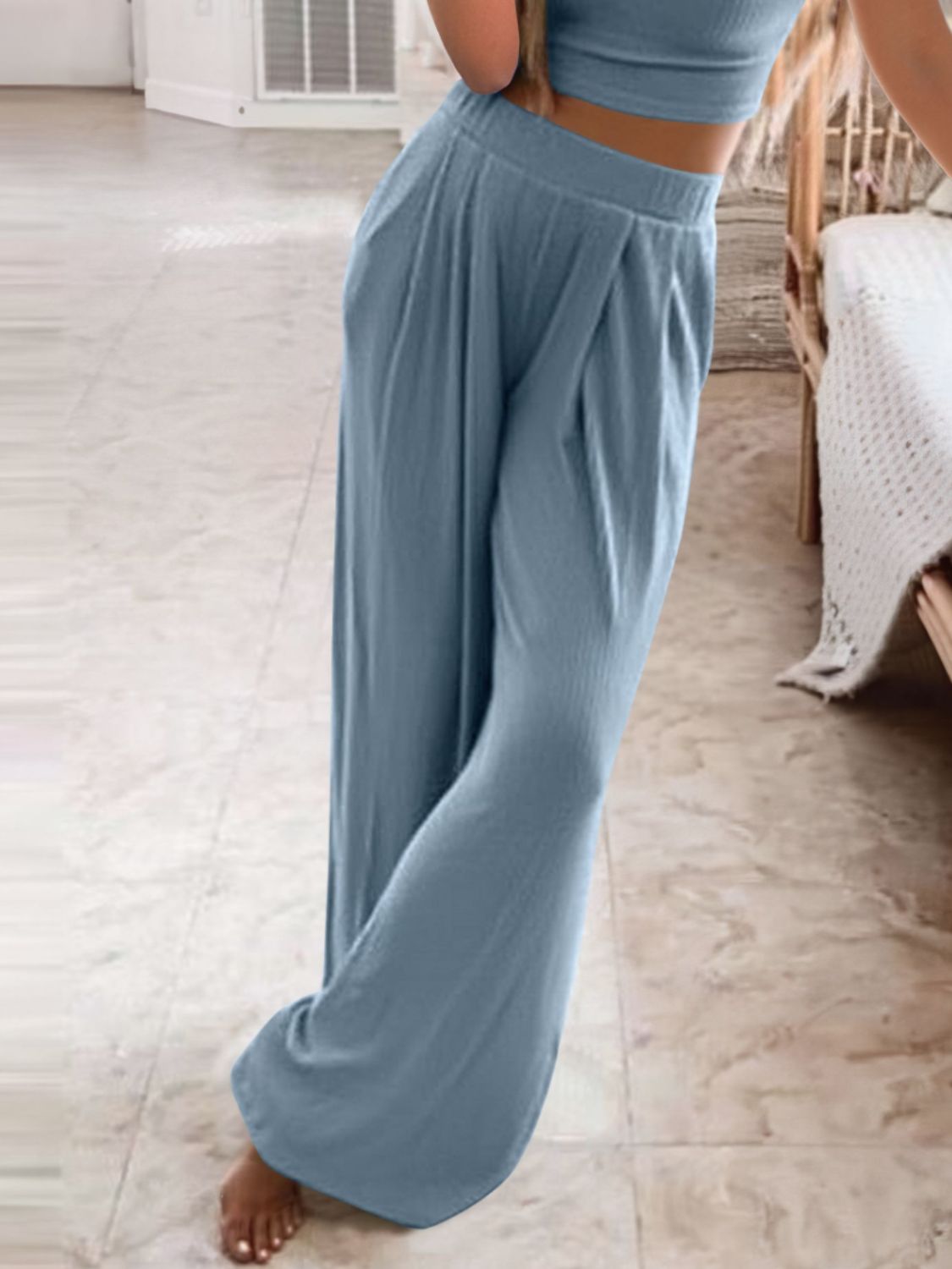 Full Size Round Neck Short Sleeve Top and Pants Set Plus Size