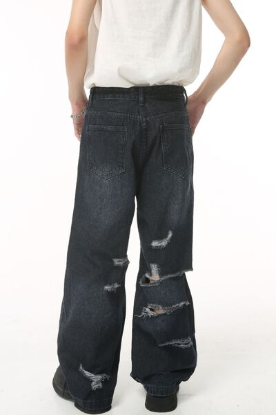 Distressed Wide Leg Pocketed Men's Jeans Dark / XL Dark / L Dark / S Dark / XL-Dark / L-Dark / S-Dark / M-