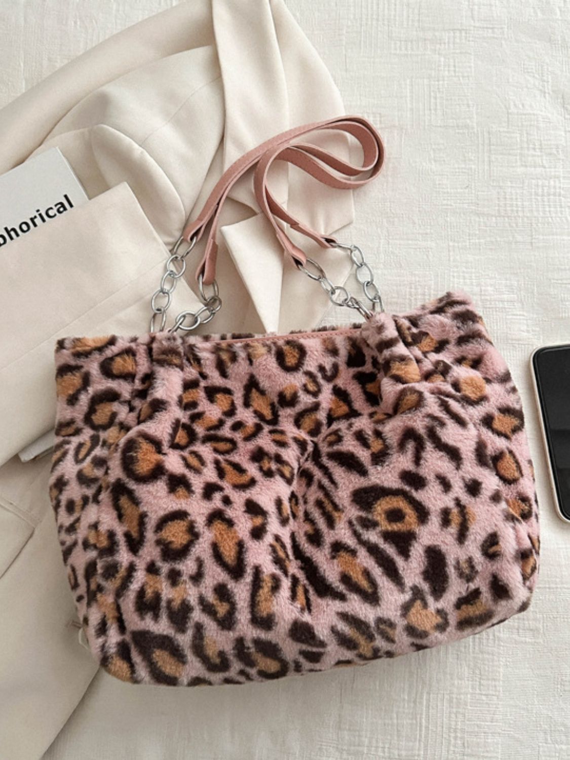 Faux Fur Leopard Shoulder Bag Brown / One Size Beige / One Size