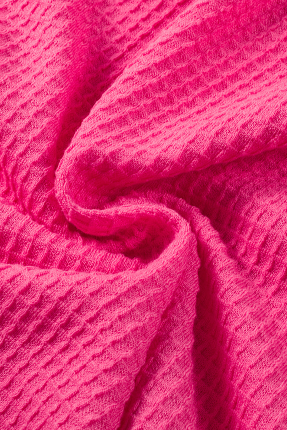 Bright Pink Plus Size Rolled Edge Ruffled Elastic Waist Textured Shorts Bright Pink / 1X Bright Pink / 2X