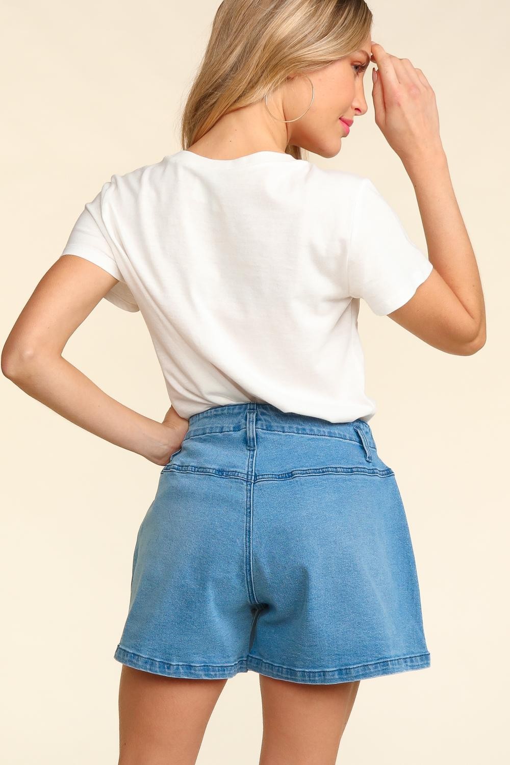 Haptics High Rise Button Fly Washed Denim Shorts Faded Blue / S Faded Blue / M