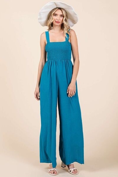 Mittoshop Smocked Wide Strap Wide Leg Overalls Cerulean / S Cerulean / M Cerulean / L Cerulean / S-Cerulean / M-Cerulean / L-