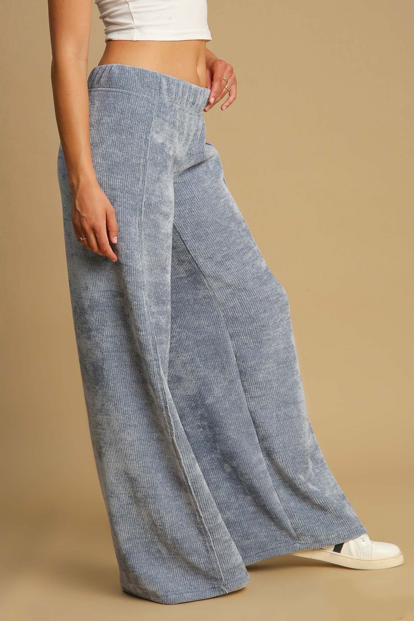Umgee Elastic Waist Wide Leg Pants Light Blue / S Light Blue / M