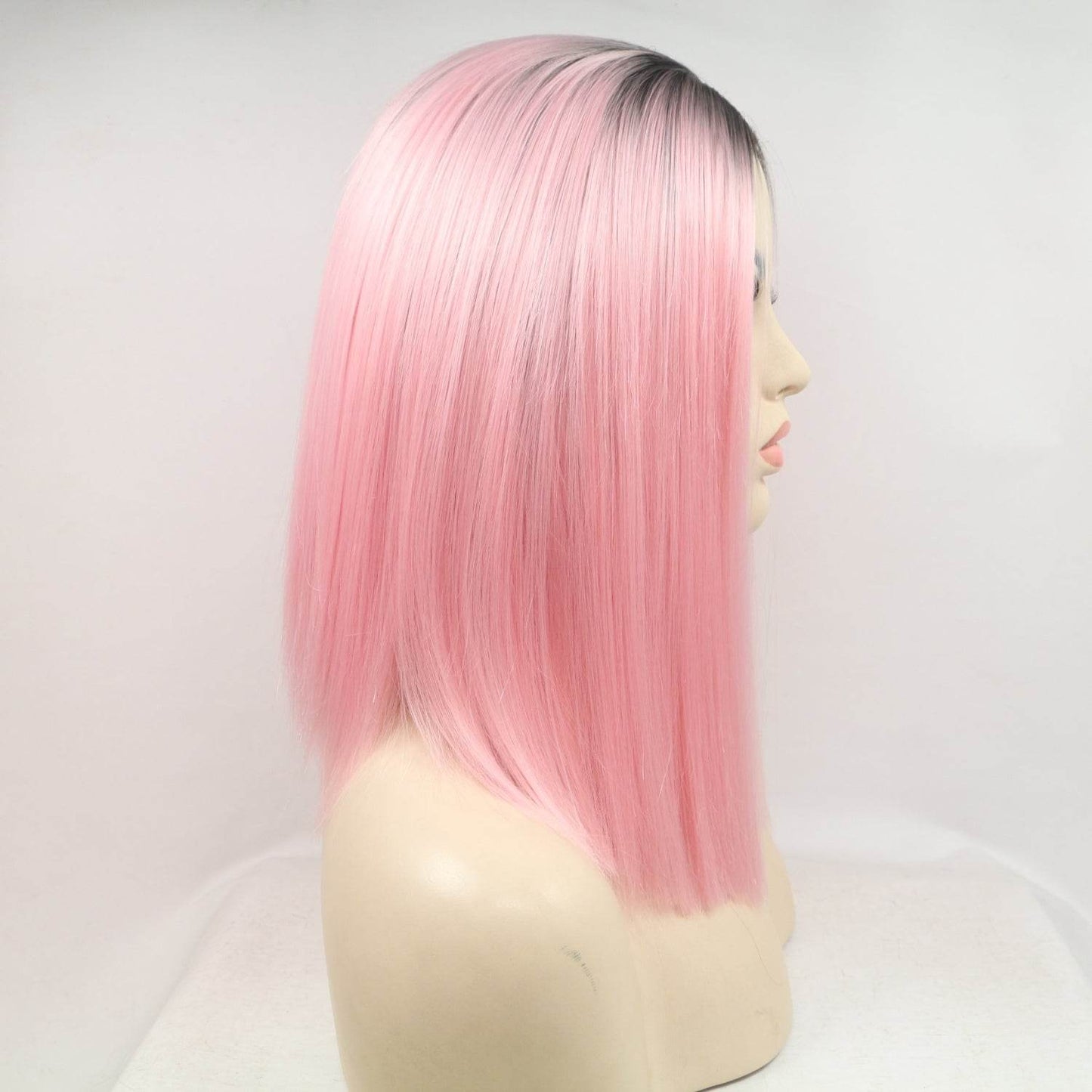 13*3" Lace Front Wigs Synthetic Mid-length Straight 12" 130% Density Black/Pink / One Size
