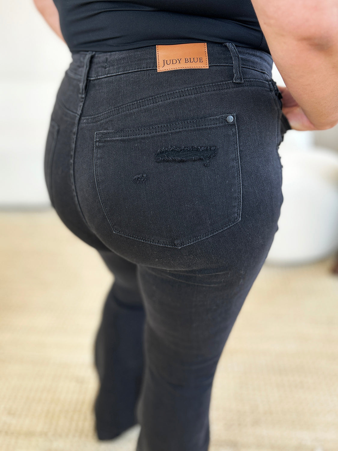 Judy Blue Full Size High Waist Distressed Flare Jeans Black / 15(32) Black / 14W