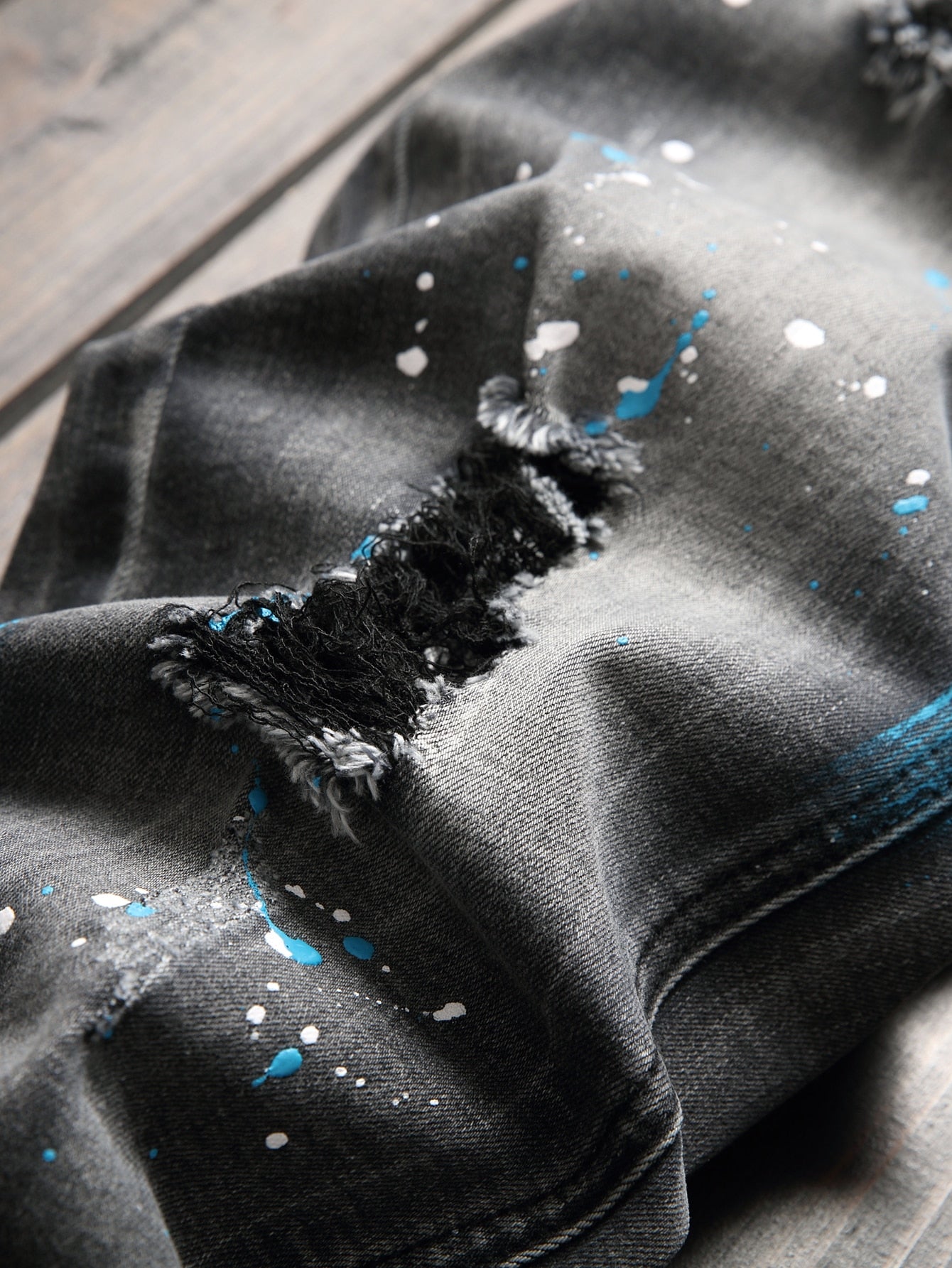 Men's Slim Fit Dark Grey Washed Ripped Jeans - Trendy Frayed Cargo Style for Everyday Wear Black / 30 Dark Grey / 28