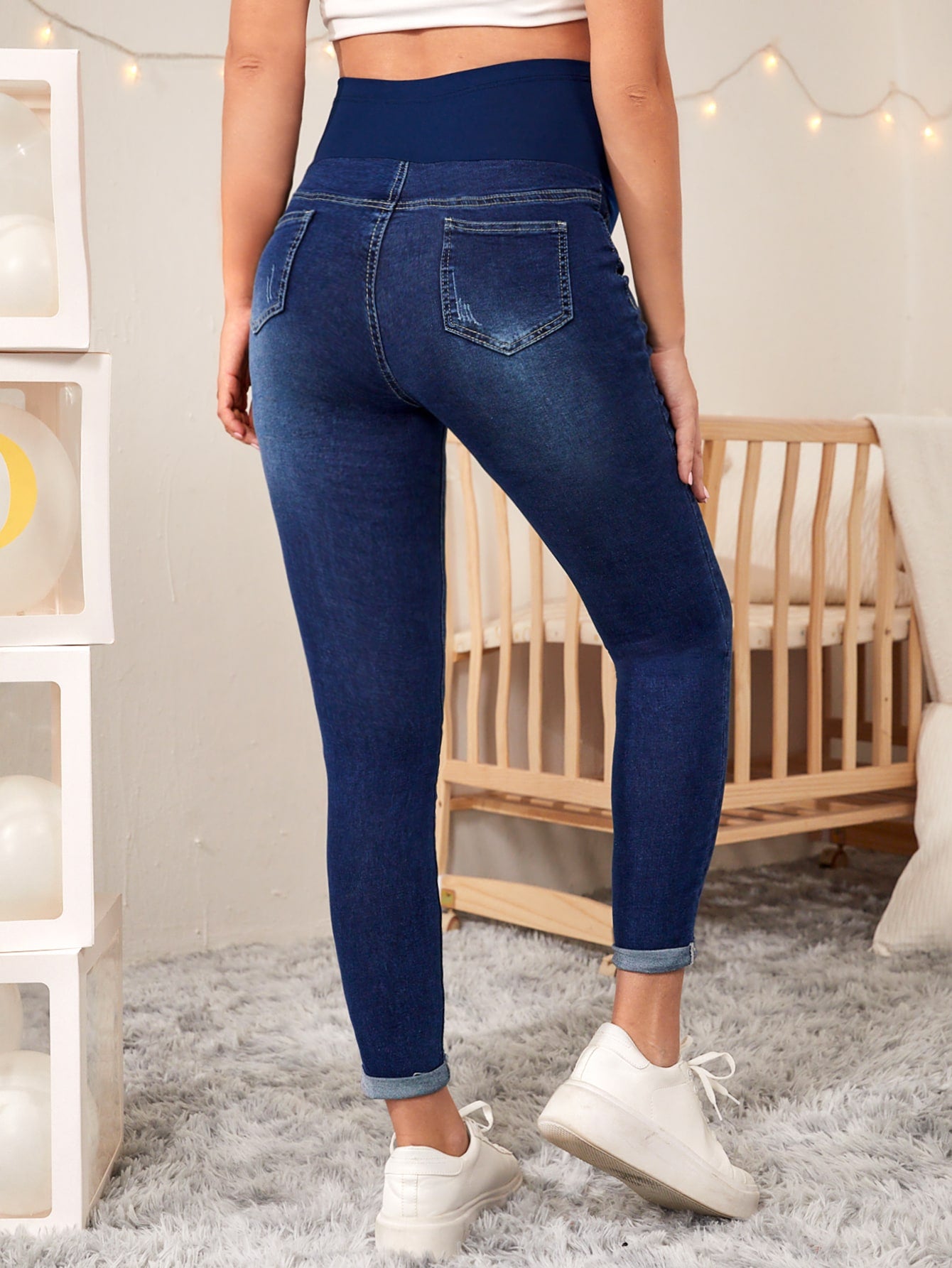Chic and Comfy: Maternity High-Waist Ripped Skinny Jeans Dark Wash / S Dark Wash / M