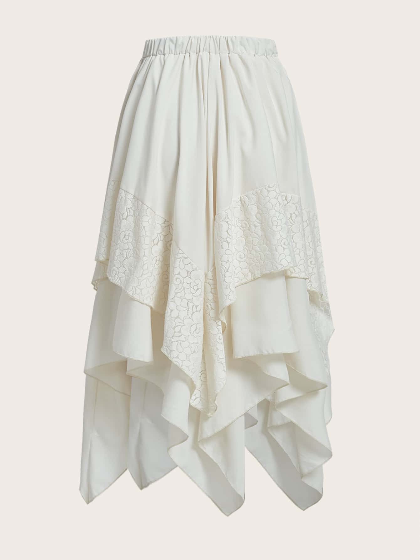 Goth Asymmetrical Lace Midi Skirt - High-Waisted Elegance for Halloween & Everyday Style Beige / XS Beige / S