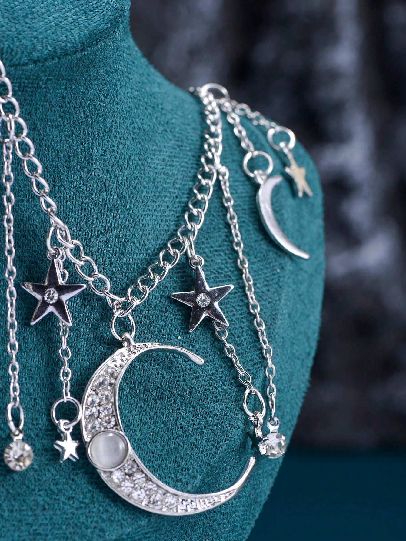 Celestial Elegance: Vintage Gold Chain Necklace with Diamond Moon and Star Pendant one-size