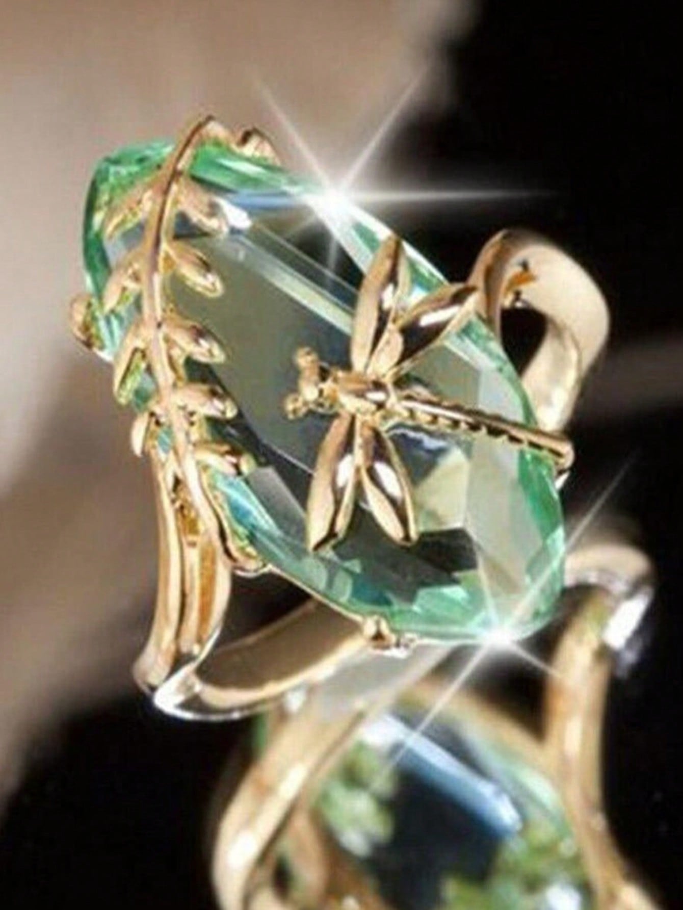 Olive Green Dragonfly Women's Ring - Elegant Anniversary & Party Jewelry 6 7 8 6-7-8-9-10-