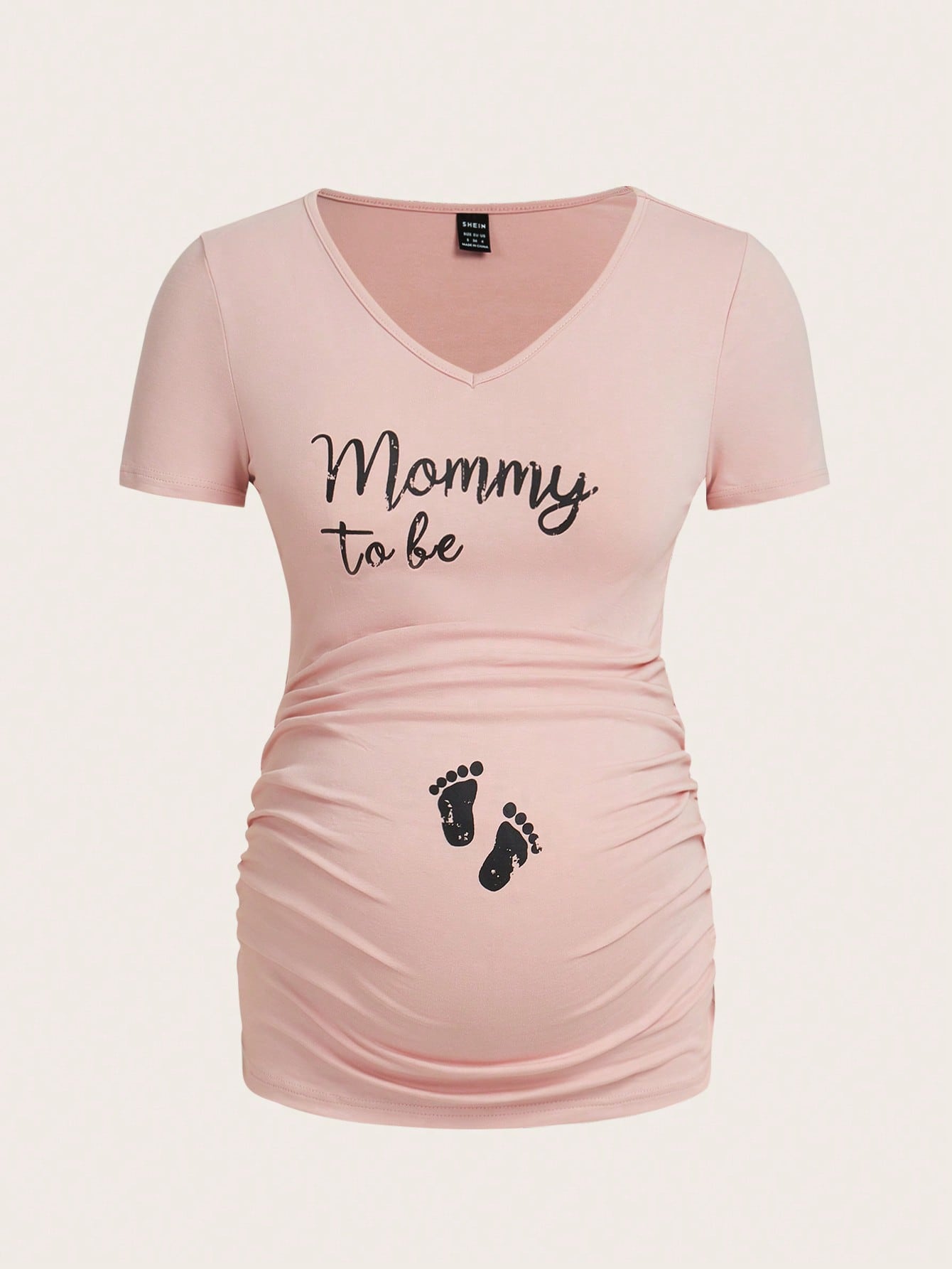 Modmama Maternity Footprint and Slogan Graphic Ruched Side Tee Baby Pink