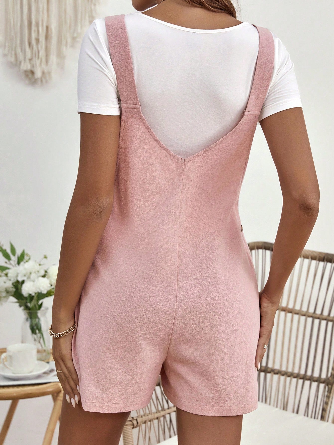 Chic & Comfortable Maternity Patched Pocket Overall Romper – Effortless Style for Expecting Moms Khaki / S Khaki / M