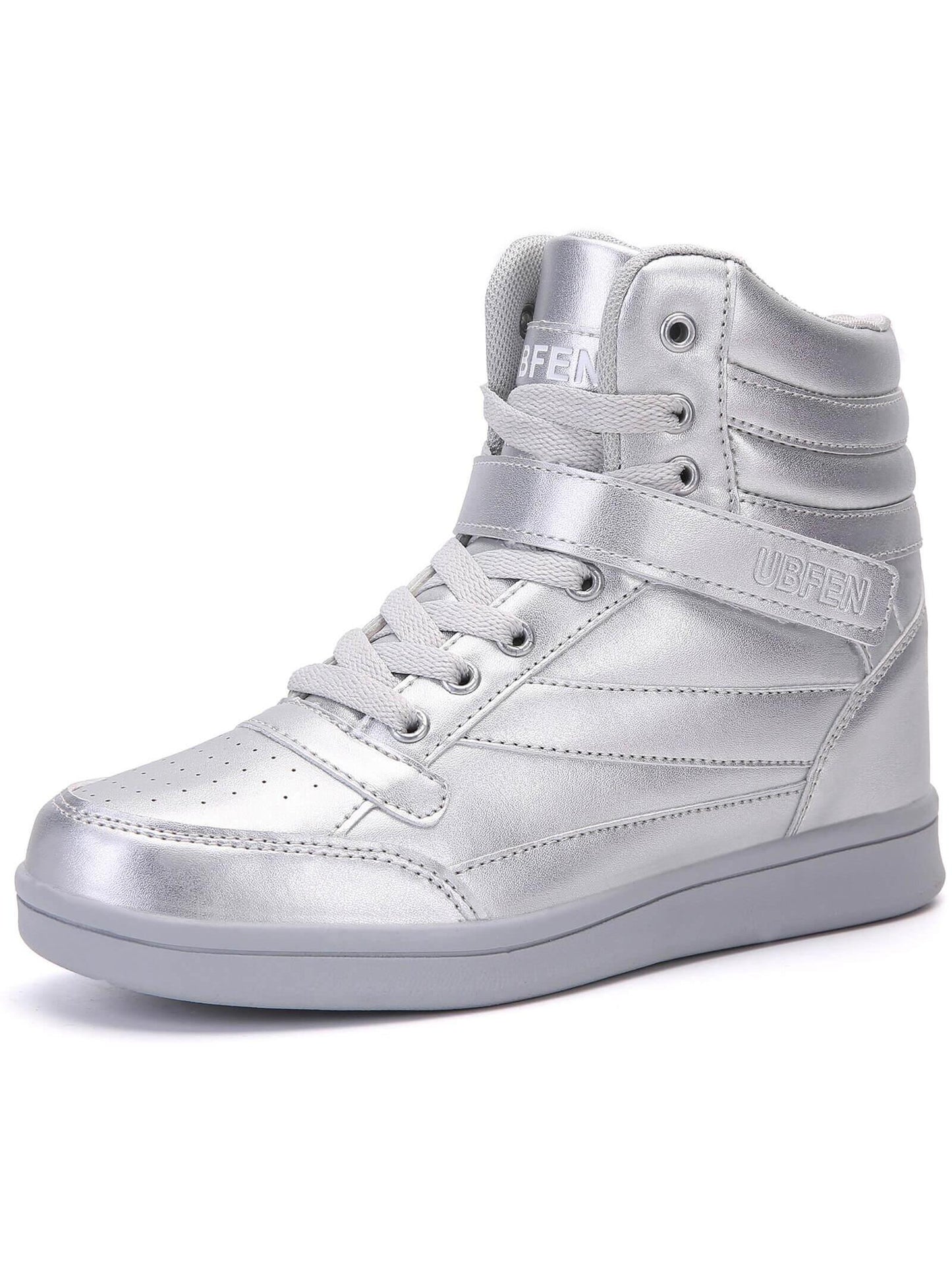 Women's Hidden Wedge Fashion Sneakers with Platform Heel Silver