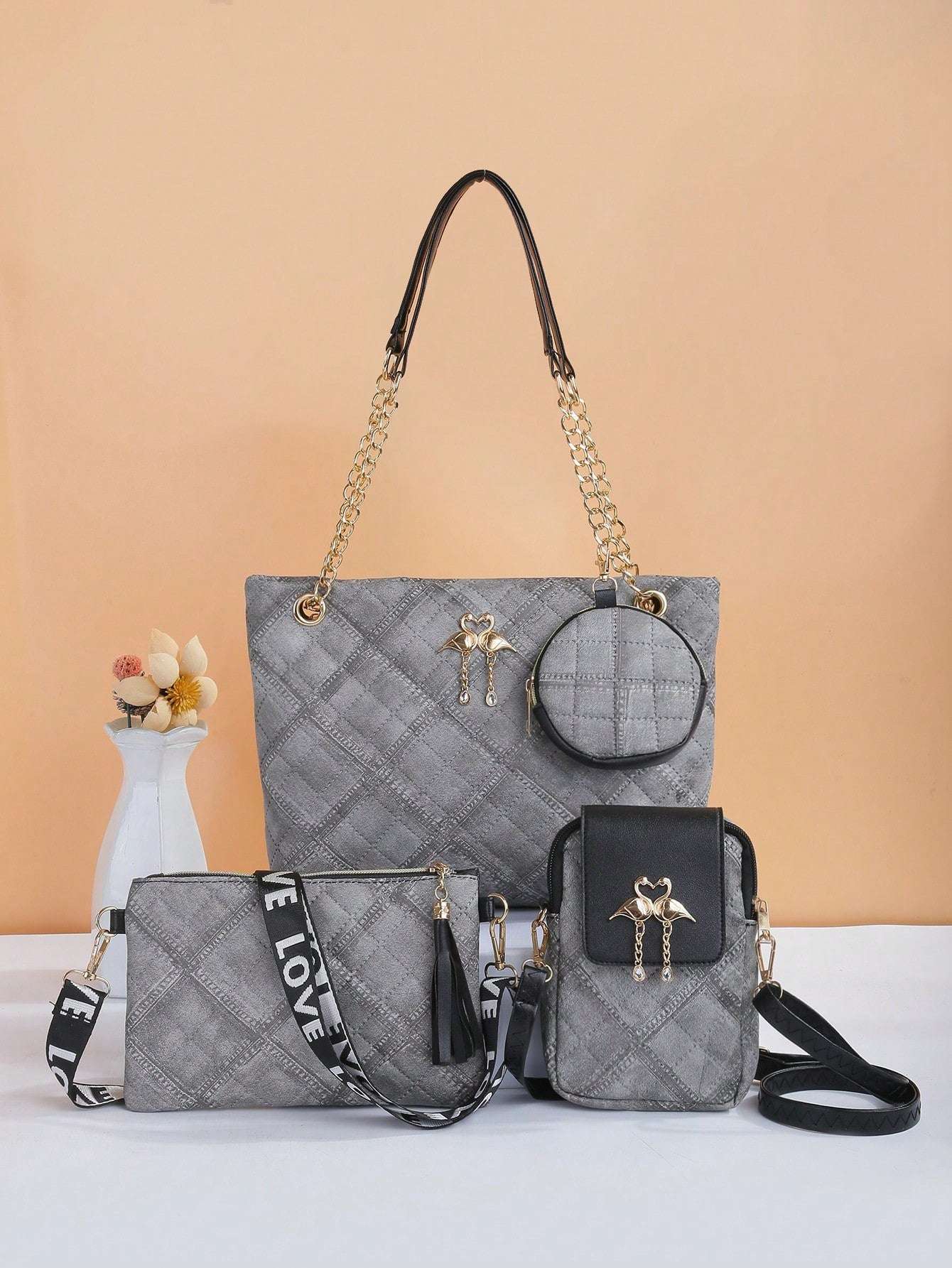 Chic Dual-Style Tote and Crossbody Bag for Effortless Fashion Grey Black Pink Grey-Black-Pink-Black-2-Multicolor-Black-3-White-Black-4-Burgundy-Black-5-Multicolor-6-