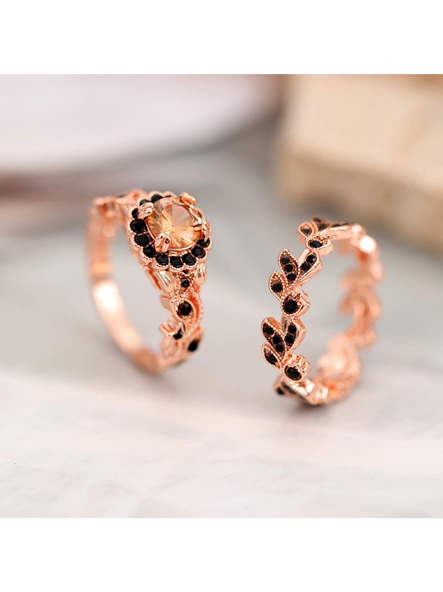 Elegant Floral Design Cubic Zirconia Ring Set - Perfect for Parties and Daily Wear 5 6