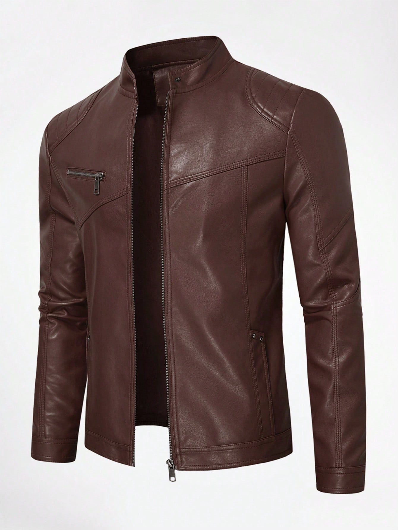 Trendy Men's Cloudstyle Zip-Up Patent Jacket – Bold & Sleek Outerwear