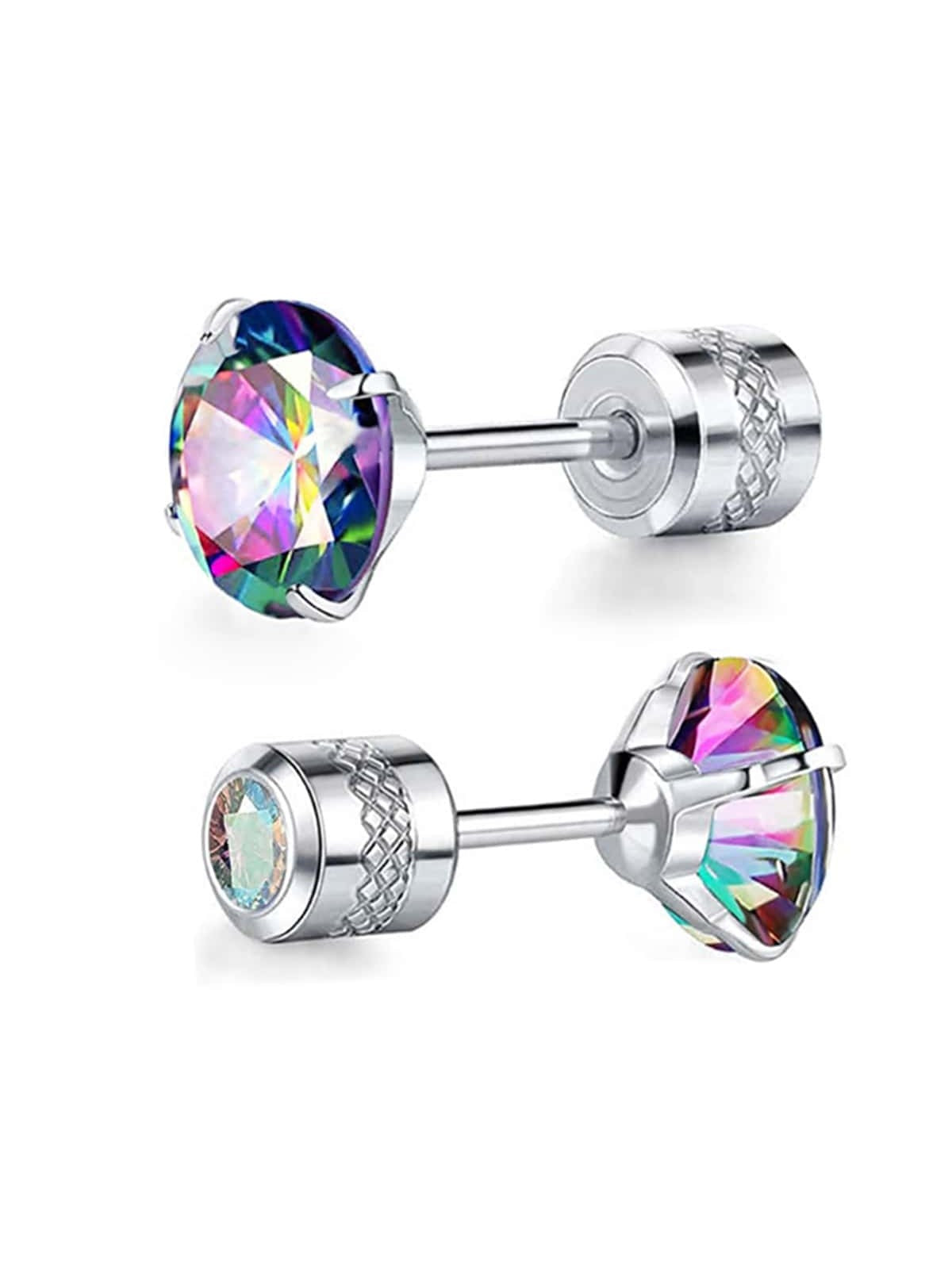 Colorful Zirconia Spiral Earrings in Titanium Steel Colorful / 6.0mm Silver / 6.0mm Colorful / 6.0mm-Silver / 6.0mm-