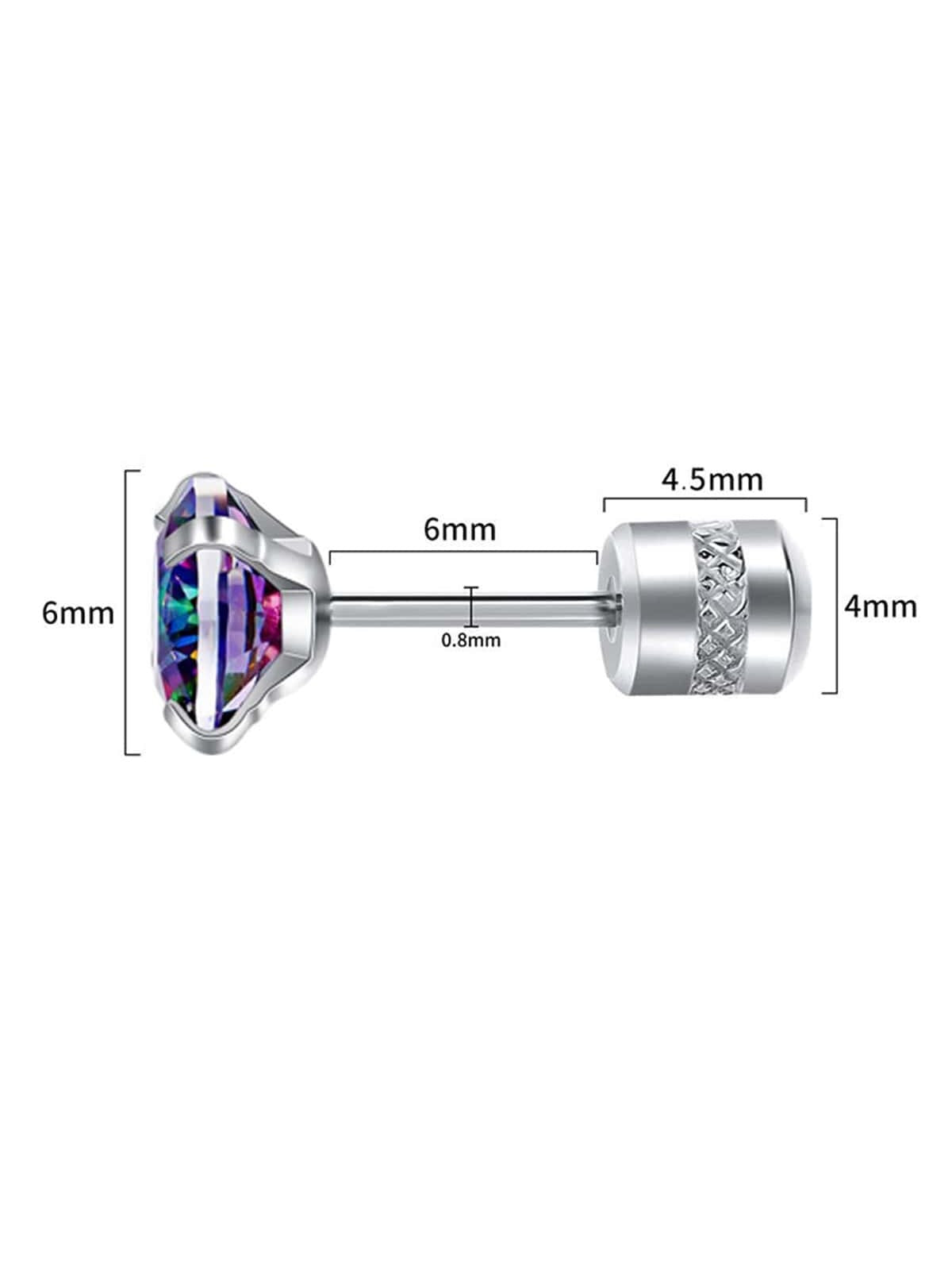 Colorful Zirconia Spiral Earrings in Titanium Steel Colorful / 6.0mm Silver / 6.0mm Colorful / 6.0mm-Silver / 6.0mm-