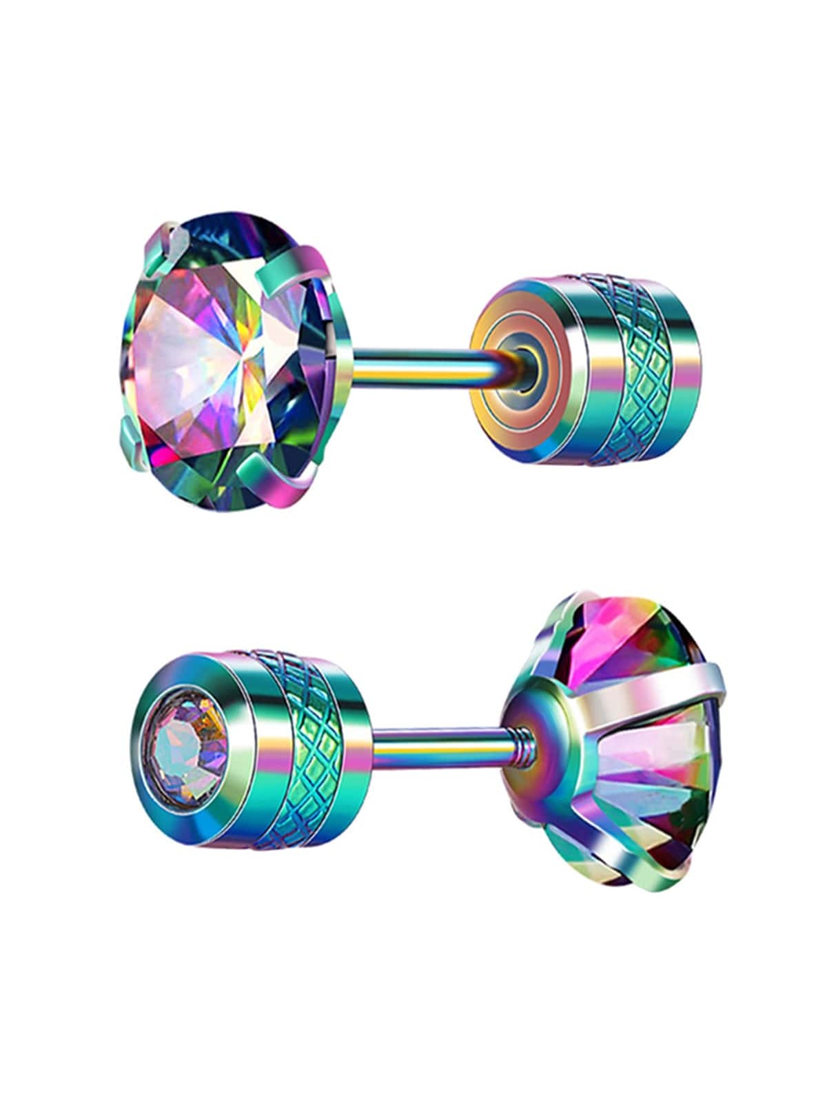 Colorful Zirconia Spiral Earrings in Titanium Steel Colorful / 6.0mm Silver / 6.0mm Colorful / 6.0mm-Silver / 6.0mm-