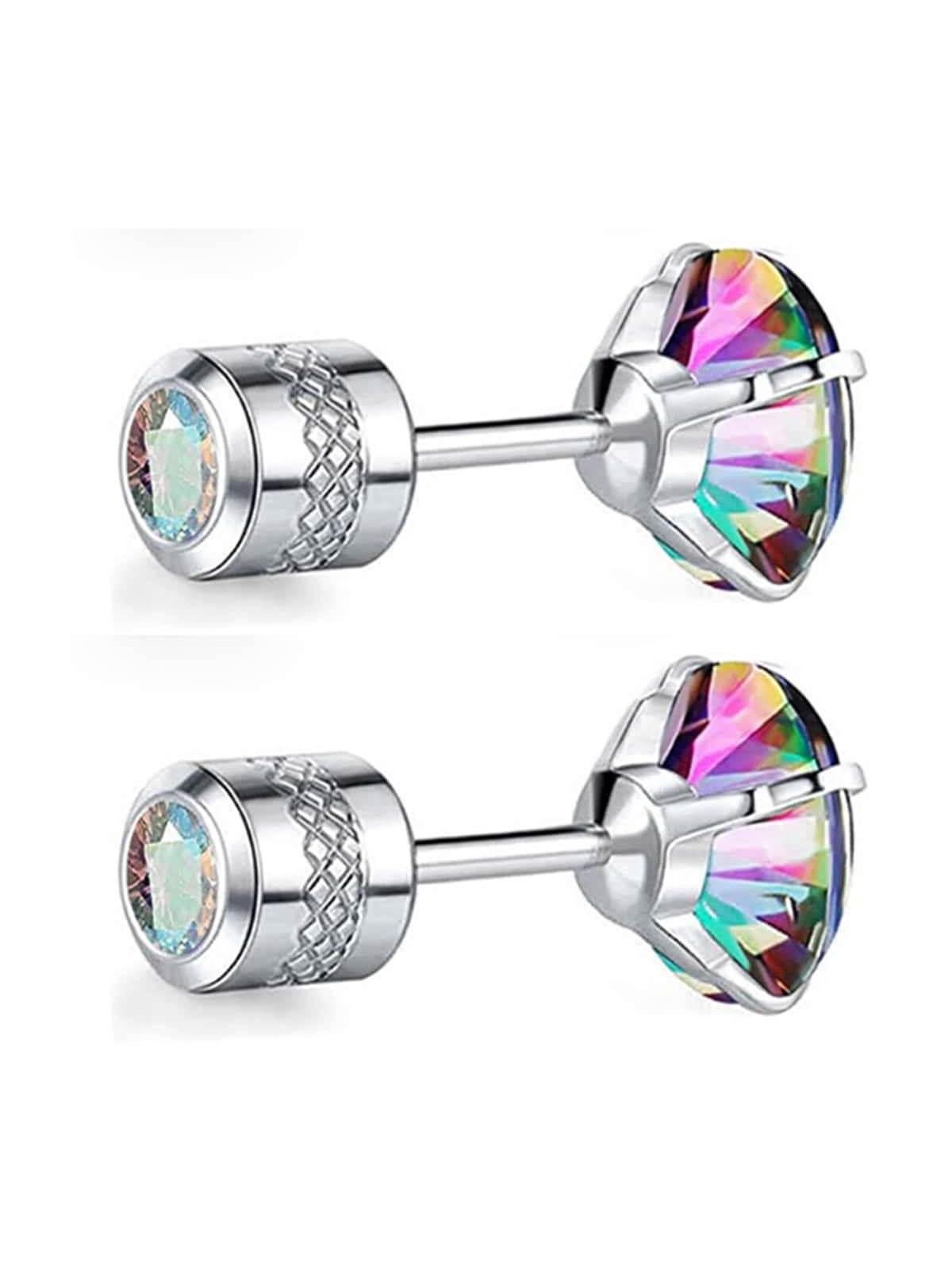 Colorful Zirconia Spiral Earrings in Titanium Steel Colorful / 6.0mm Silver / 6.0mm Colorful / 6.0mm-Silver / 6.0mm-