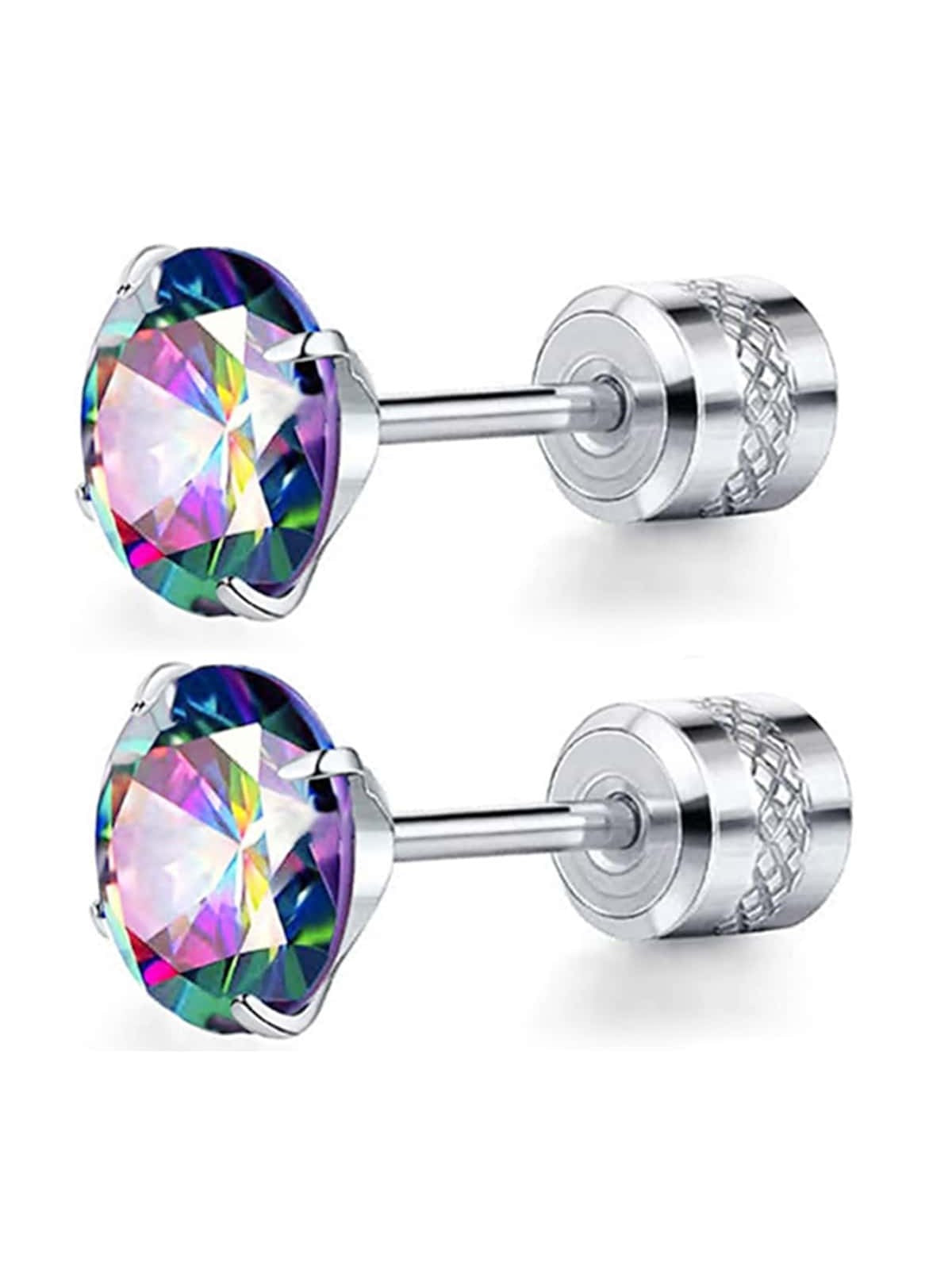 Colorful Zirconia Spiral Earrings in Titanium Steel Colorful / 6.0mm Silver / 6.0mm Colorful / 6.0mm-Silver / 6.0mm-