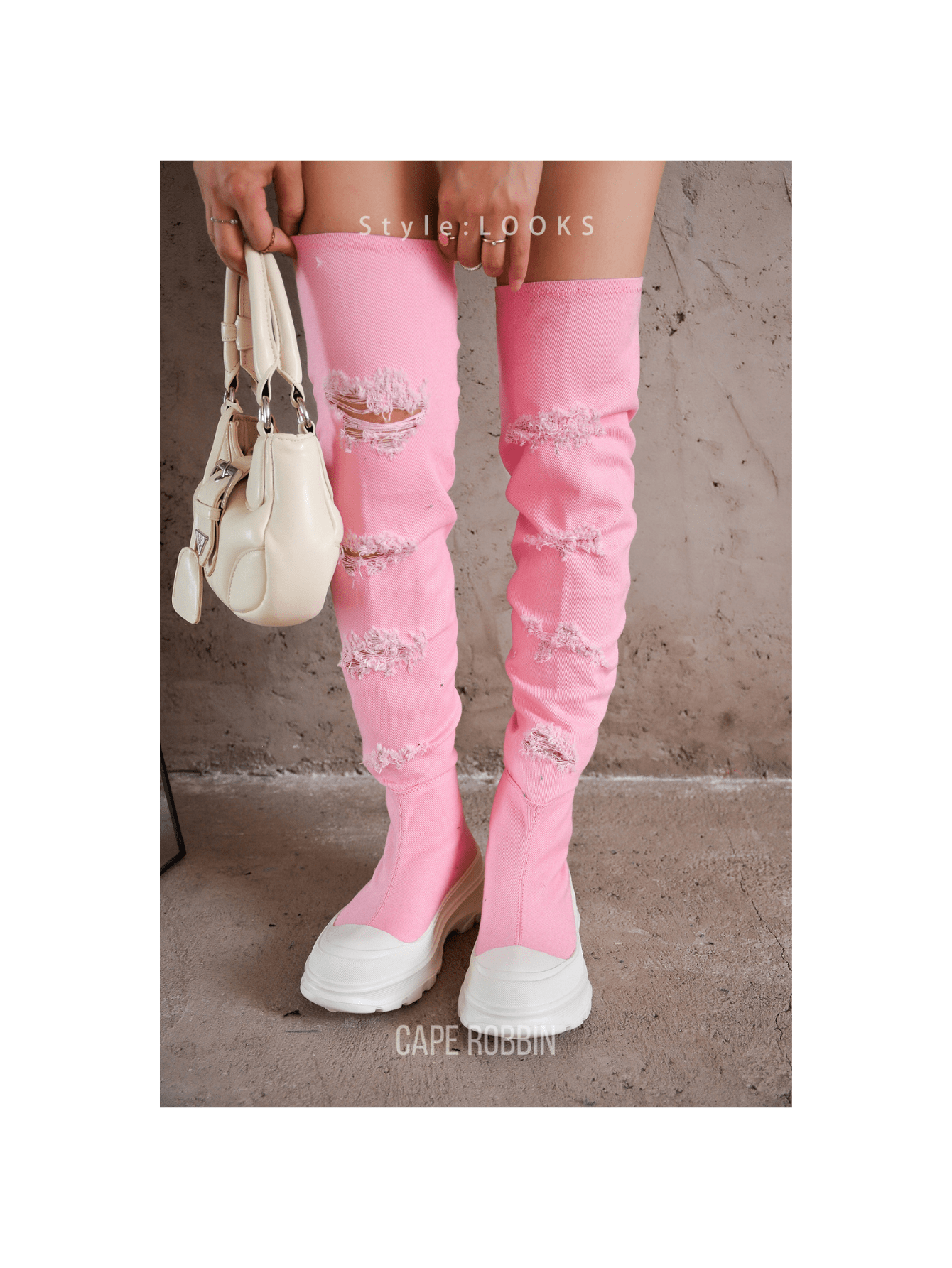 Trendy Thigh-High Denim Sneakers with Chunky Sole Black / US9 Pink / US5 Pink / US6 Black / US9-Pink / US5-Pink / US6-Pink / US7-Pink / US8-Pink / US9-