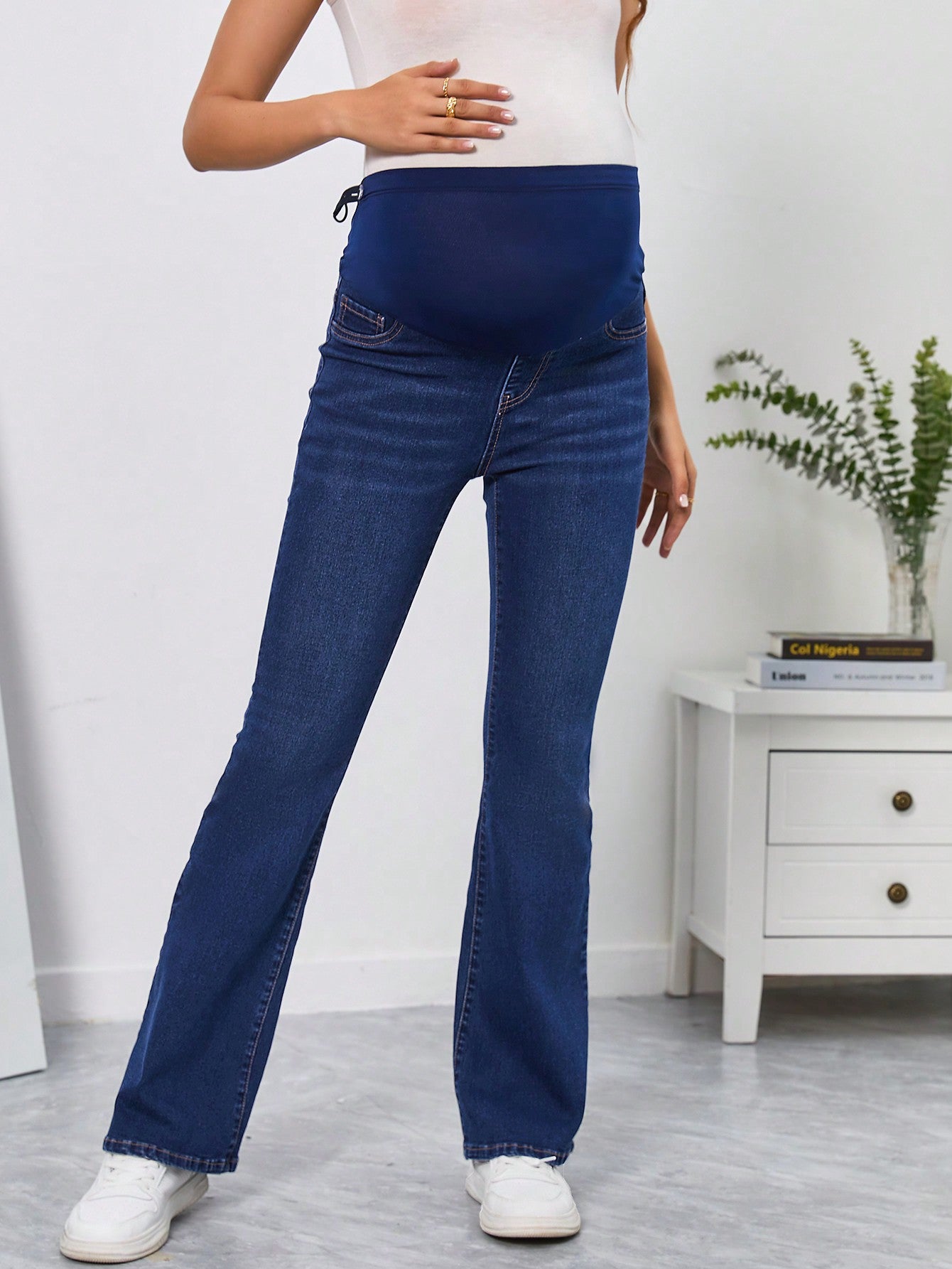 Stylish Comfort: Maternity Wideband Waist Flare Leg Jeans Black / S Black / M Black / L Black / S-Black / M-Black / L-Black / XL-Black / XXL-Dark Wash / S-Dark Wash / M-Dark Wash / L-Dark Wash / XL-Dark Wash / XXL-