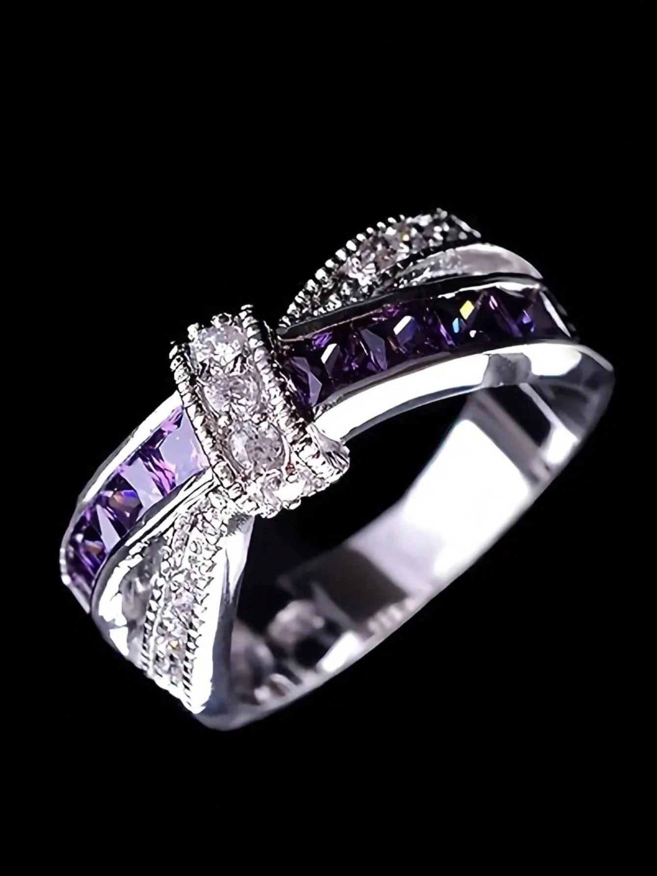 Elegantly Enchanted: Purple Rhinestone Bow Ring - A Touch of Luxury for Every Occasion