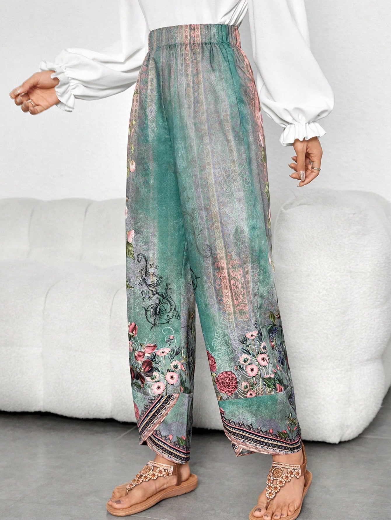 Floral Print Wide Leg Pants for Effortless Style and Comfort S M S-M-