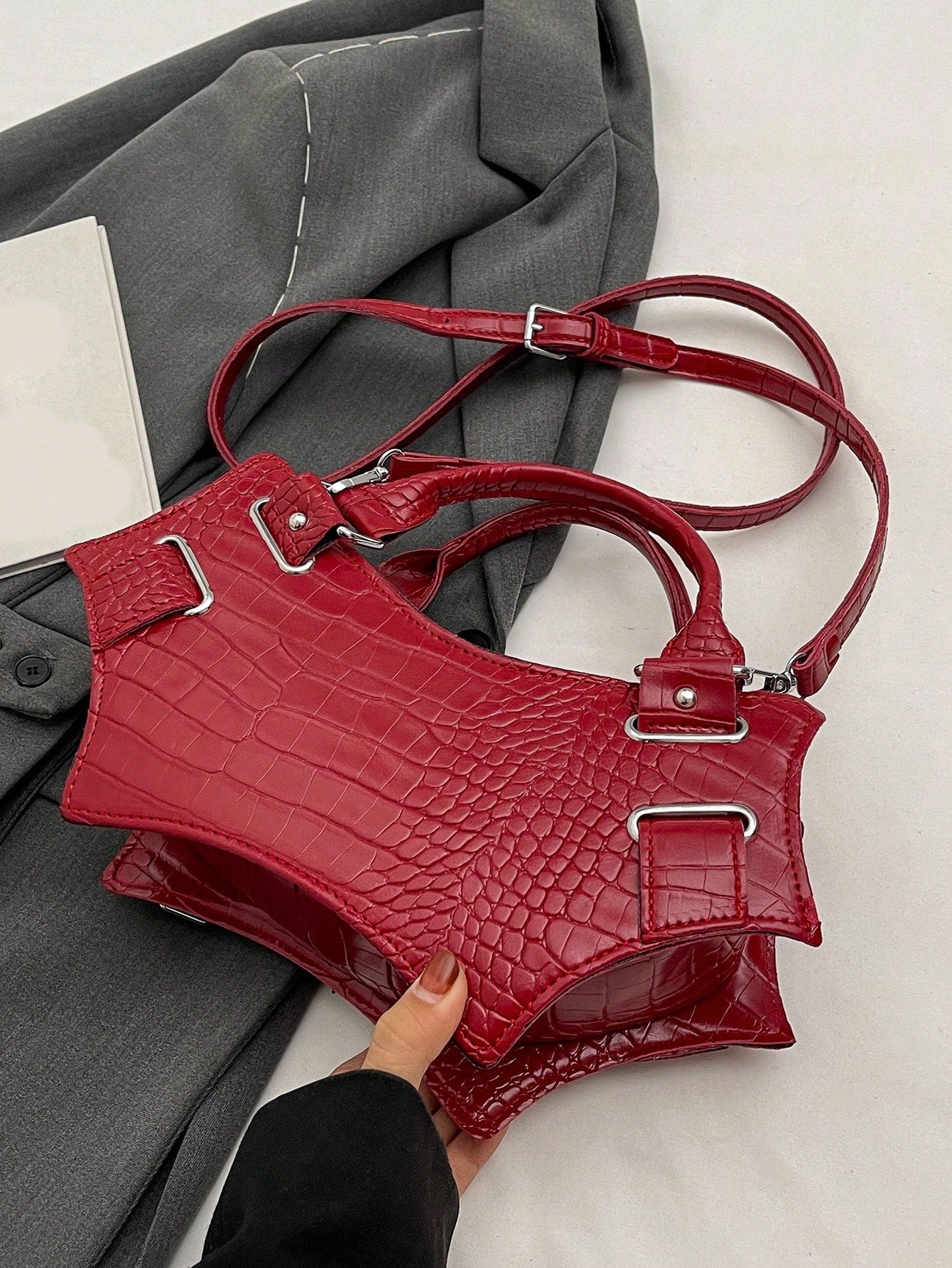 Gothic Bat Wing Handbag - with Rivet Details for Cosplay, Halloween, and Music Festivals Black / one-size Red / one-size Black / one-size-Red / one-size-