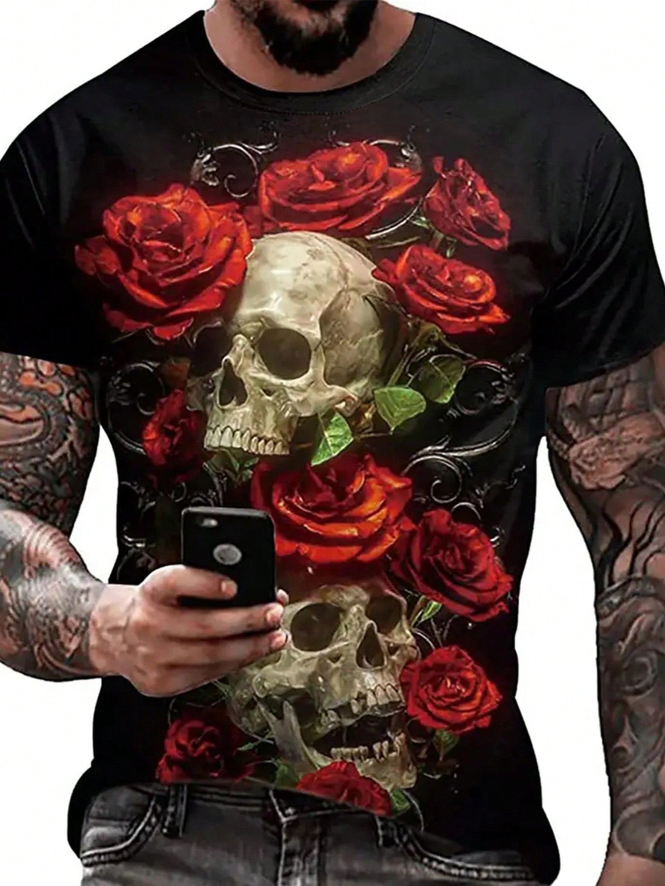 Men's Plus Size Floral Skull Print T-Shirt - Trendy Urban Style 1XL 2XL 3XL 1XL-2XL-3XL-4XL-5XL-6XL-