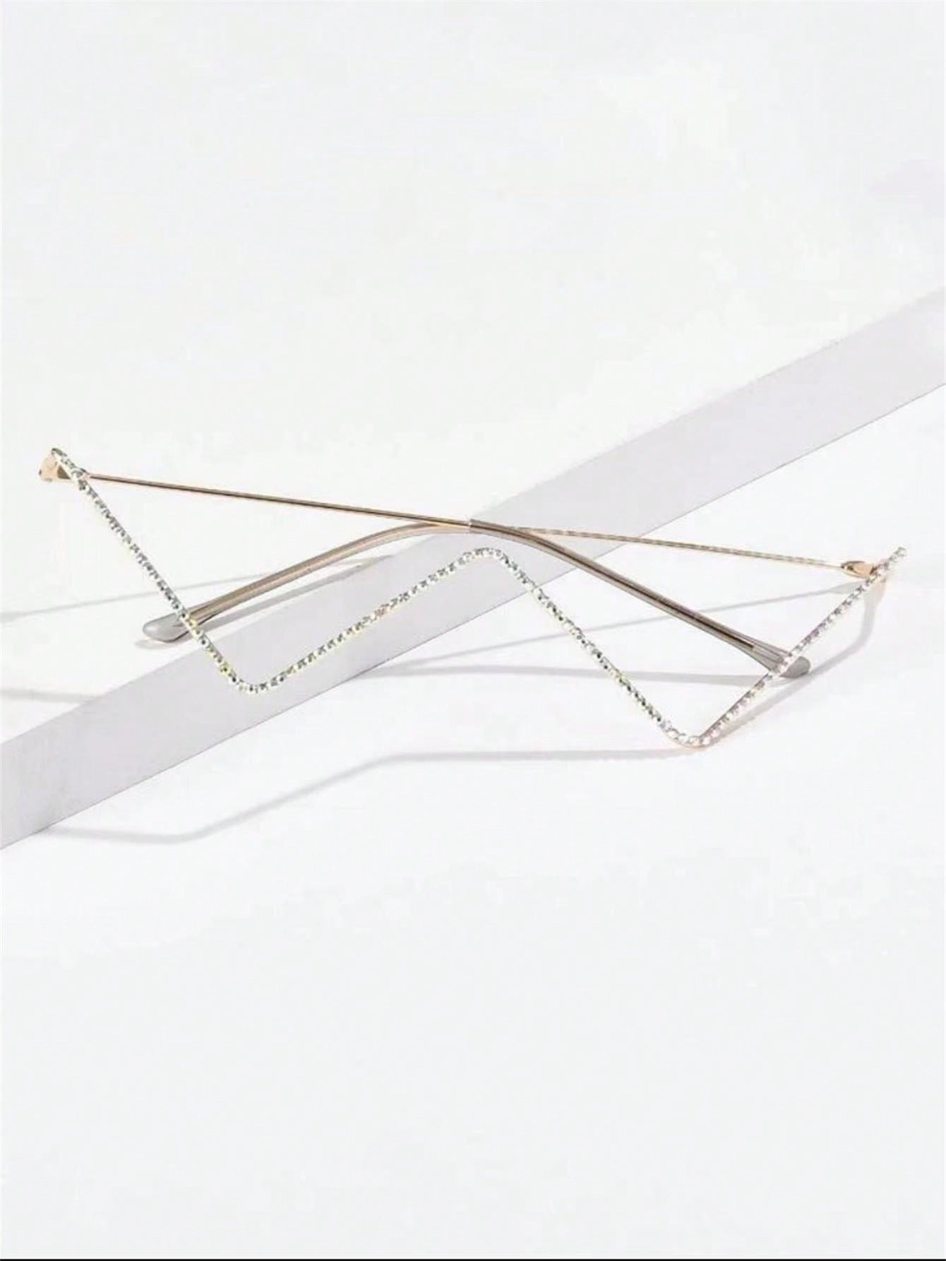 Chic Rhinestone-Embellished W-Shaped Eyeglass Frame
