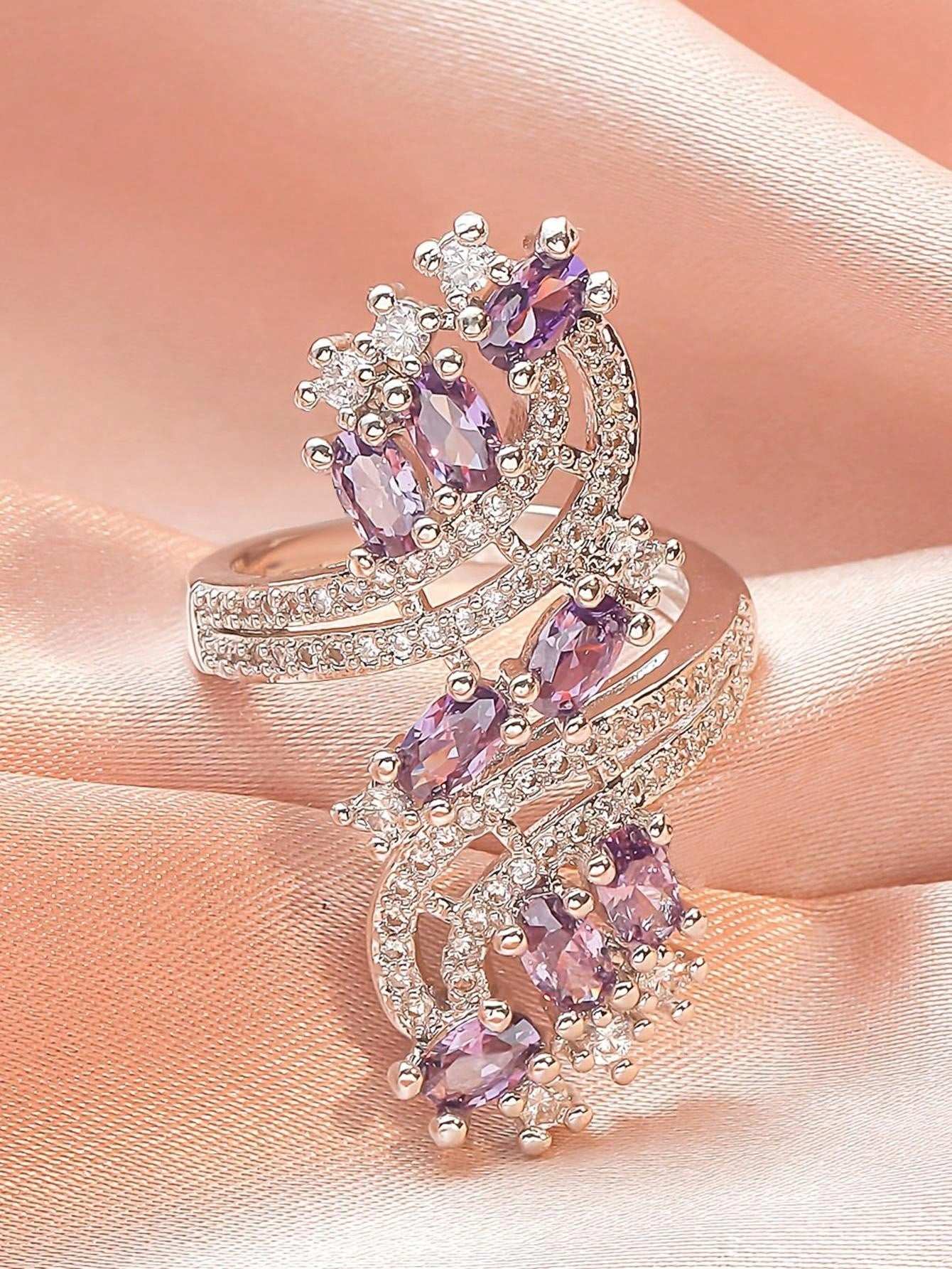Exquisite Amethyst & Cubic Zirconia Exaggerated Engagement Ring - A Stunning Bridal Promise Piece 6 7 8 6-7-8-9-10-White - size 6-1089-White - size 7-1089-White - size 8-1089-White - size 9-1089-White - size 10-1089-Pink - size 6-1504-Pink - size 7-1504-Pink - Size 8-1504-Pink - size 9-1504-Pink - size 10-1504-