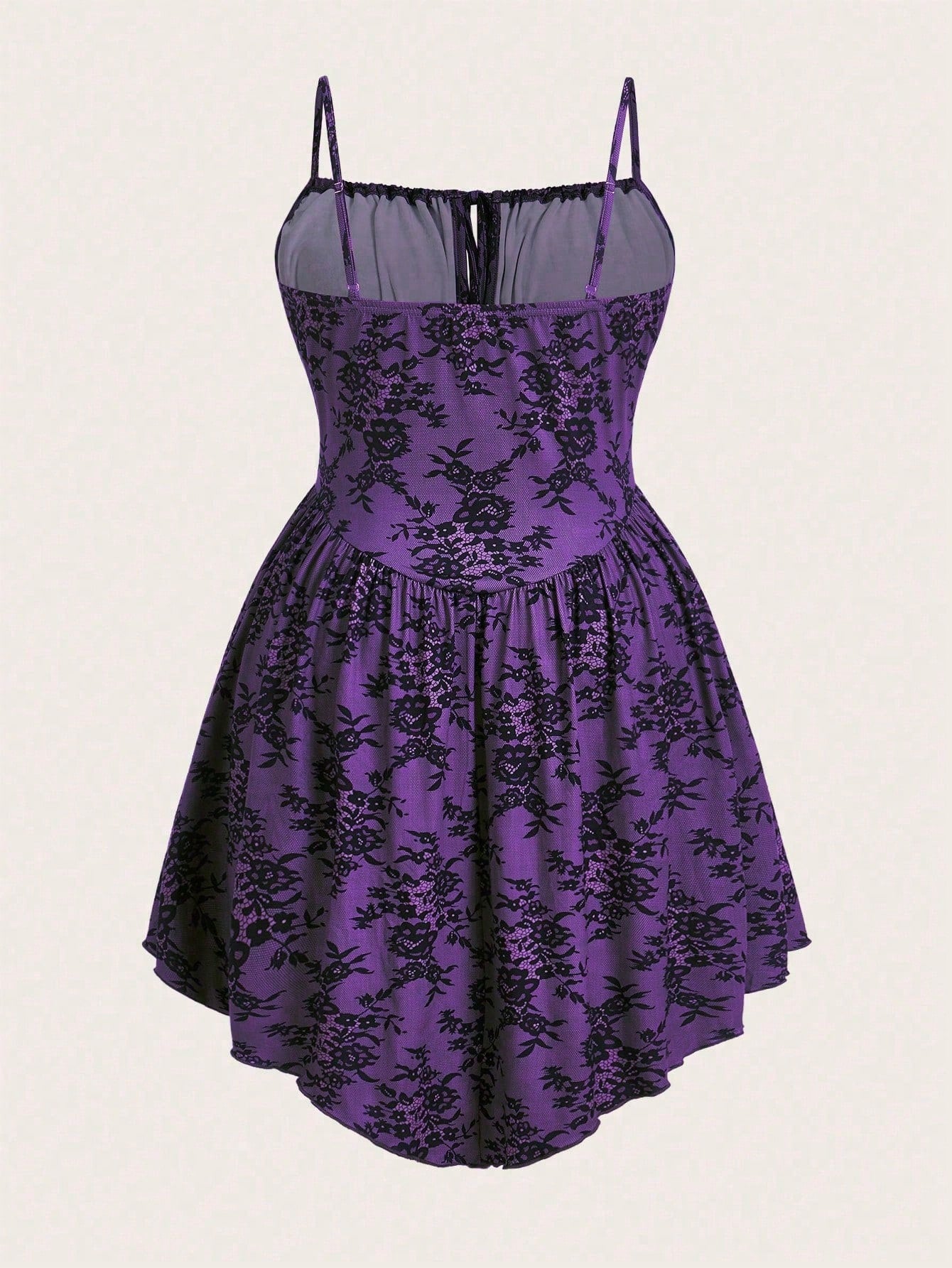 Embrace Your Edge: PUNK Plus Floral Print Tie Front Cami Dress for Gothic Style Teal Blue / 0XL Teal Blue / 1XL