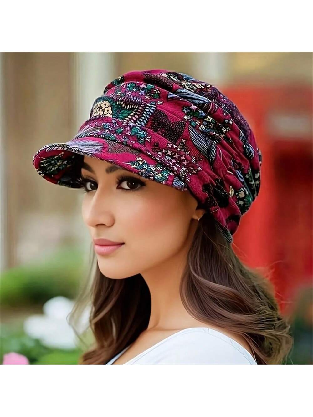 Vintage Floral Print Newsboy Cap - Lightweight, Foldable Sun Hat Flowers Red Flower Blue