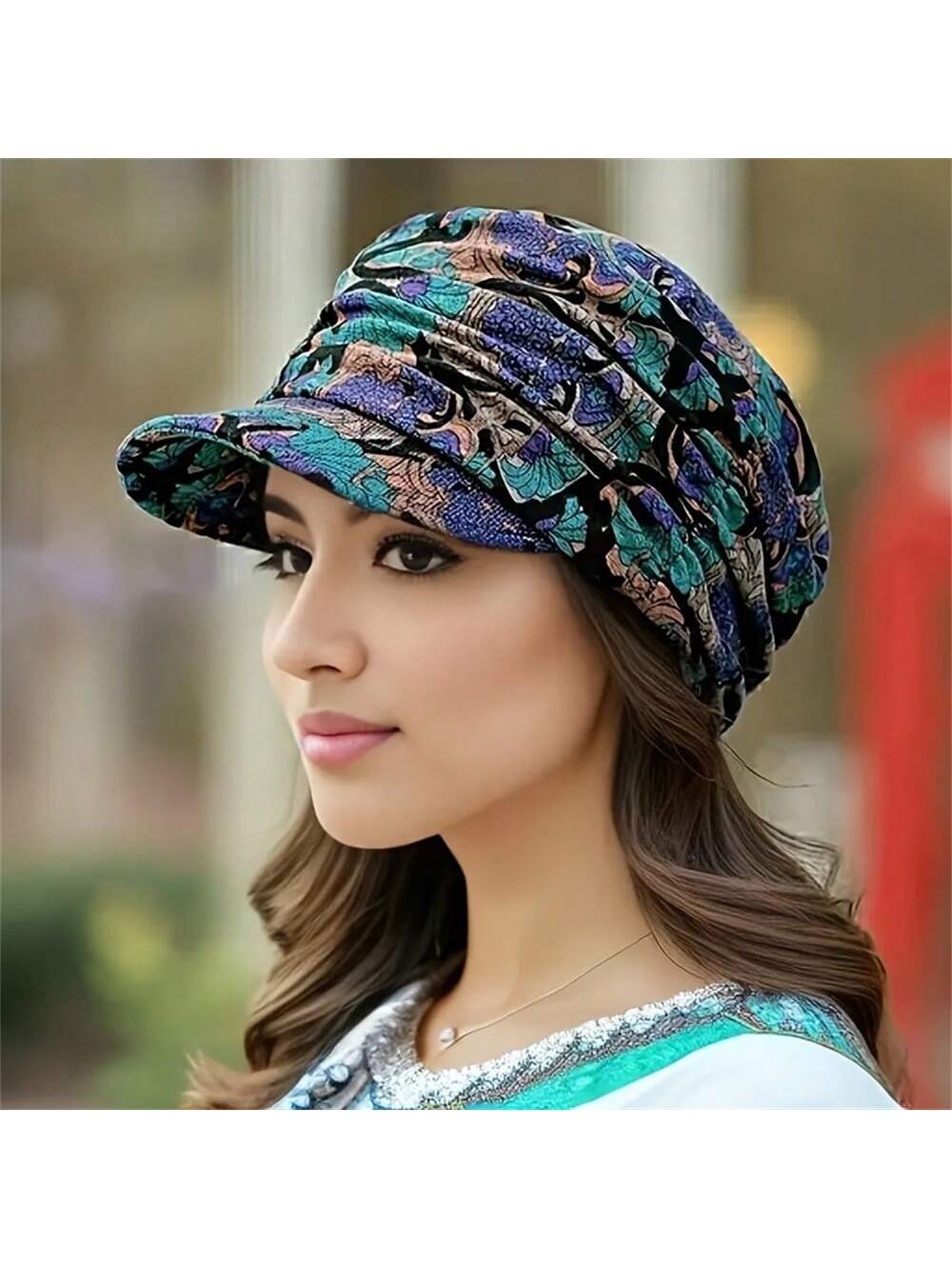 Vintage Floral Print Newsboy Cap - Lightweight, Foldable Sun Hat Flowers Red Flower Blue