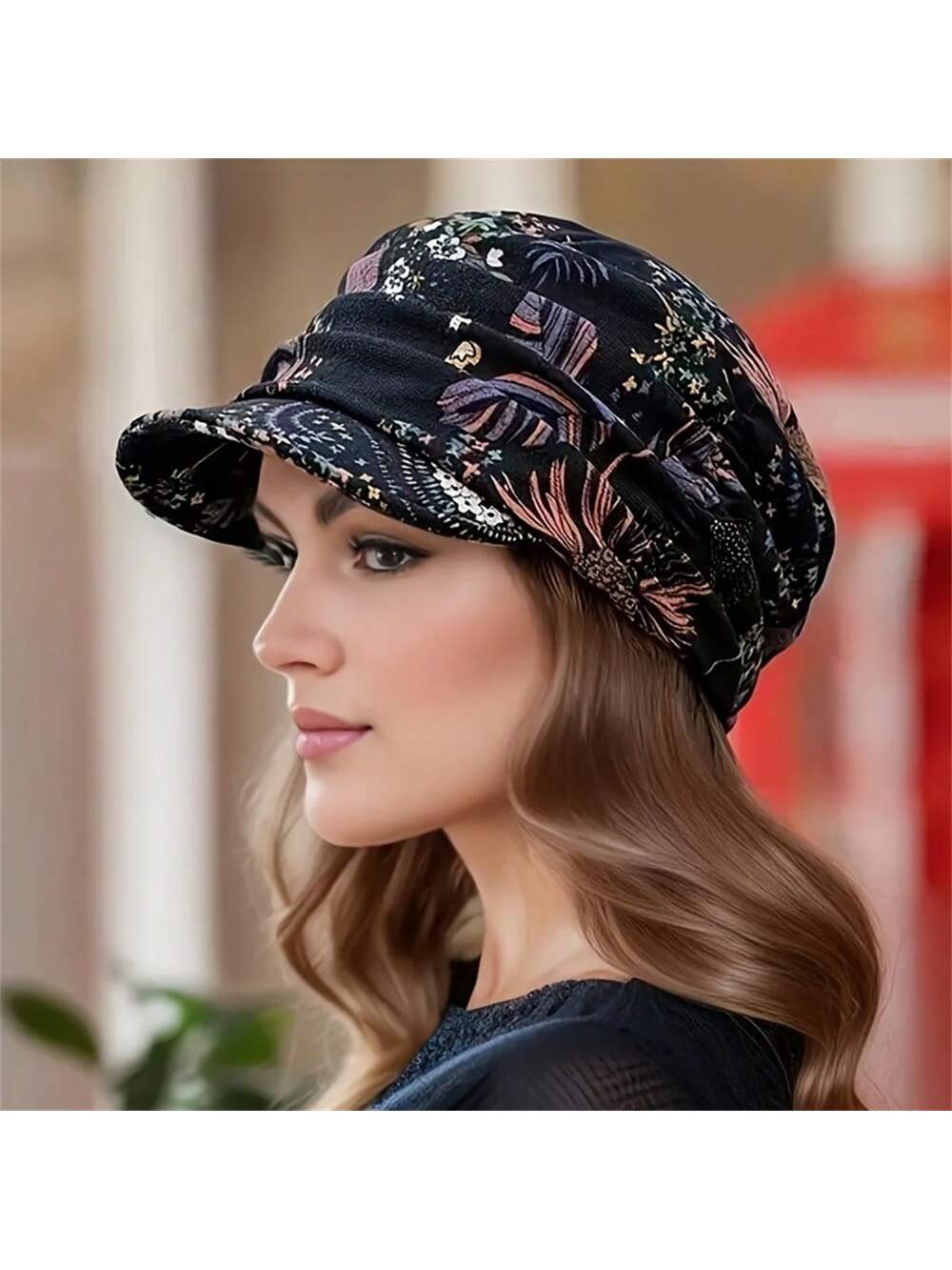 Vintage Floral Print Newsboy Cap - Lightweight, Foldable Sun Hat Flowers Red Flower Blue