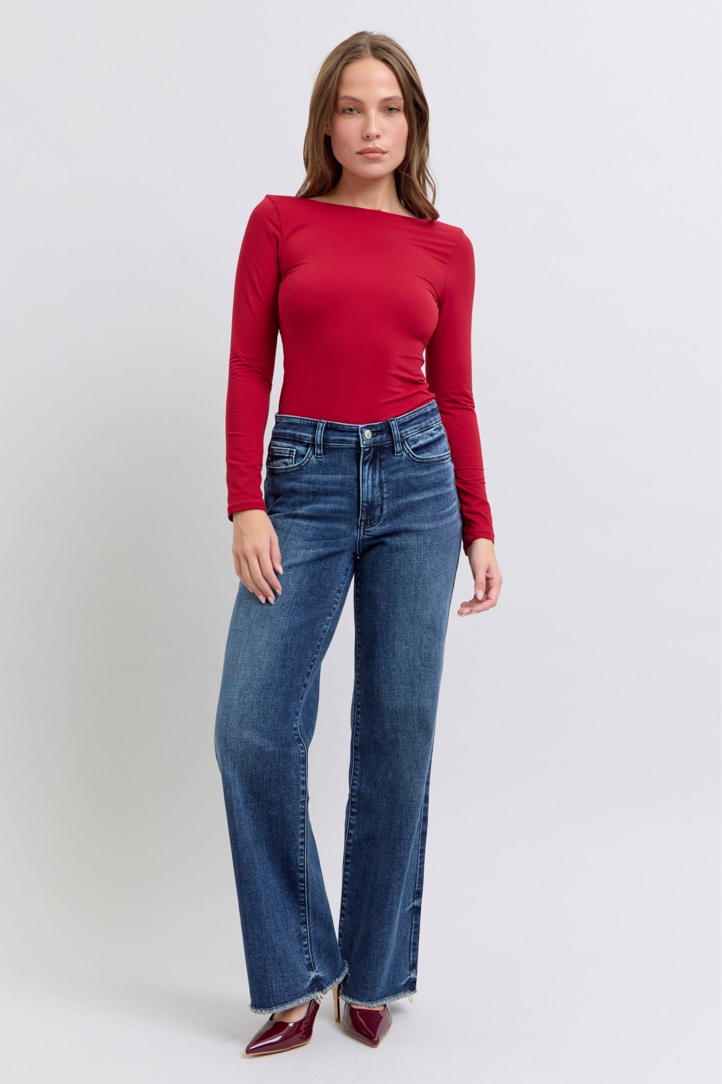 Judy Blue Full Size Raw Hem Mid Rise Jeans Dark / 0(24) Dark / 1(25)