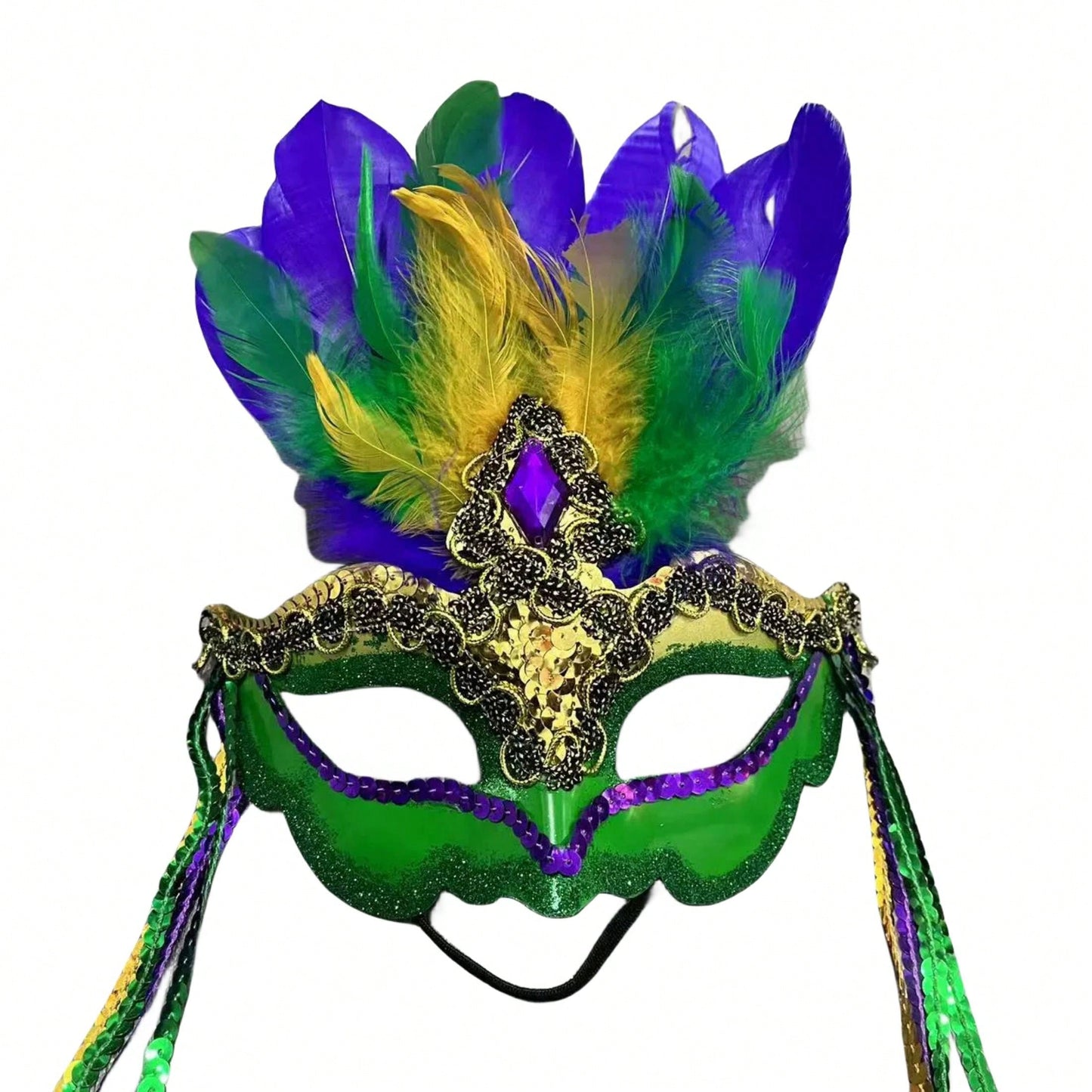 Vibrant Mardi Gras Masquerade Mask - Colorful Feathered Design with Tassels one-size
