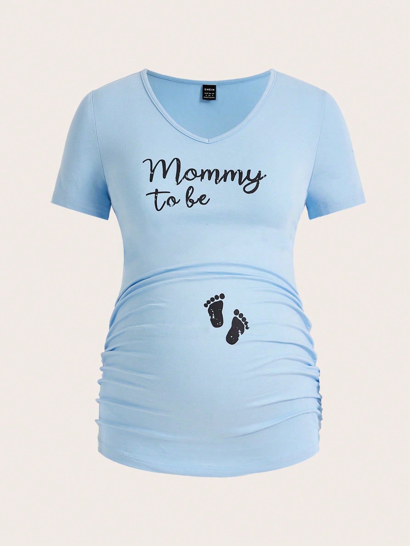Modmama Maternity Footprint and Slogan Graphic Ruched Side Tee Black / S Black / M