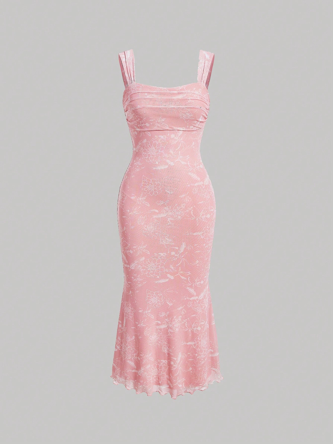 Pastel Dream: Ruched Bust Mermaid Hem Floral Cami Dress