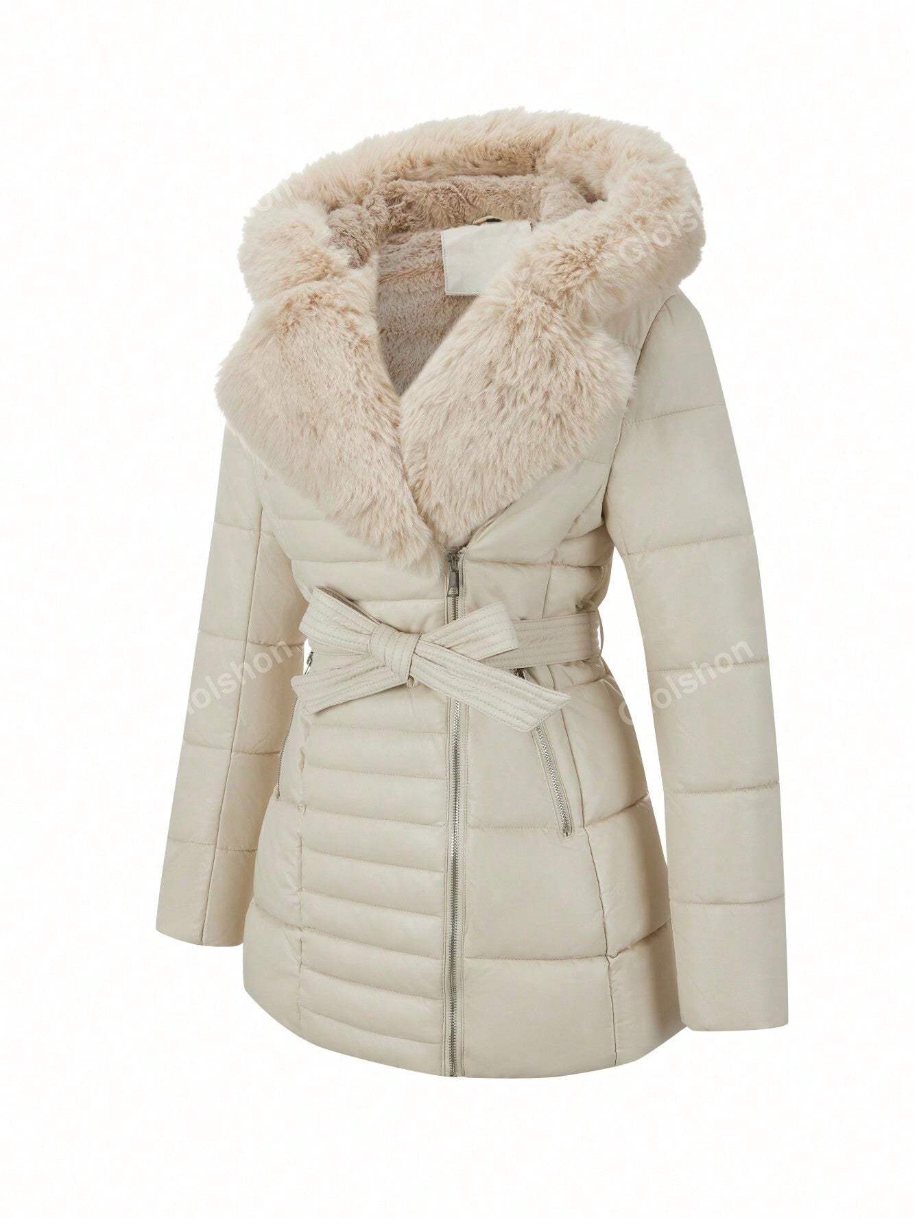Chic & Cozy: Women's Minimalist Fleece Coat with Elegant Hood & Fluffy Collar